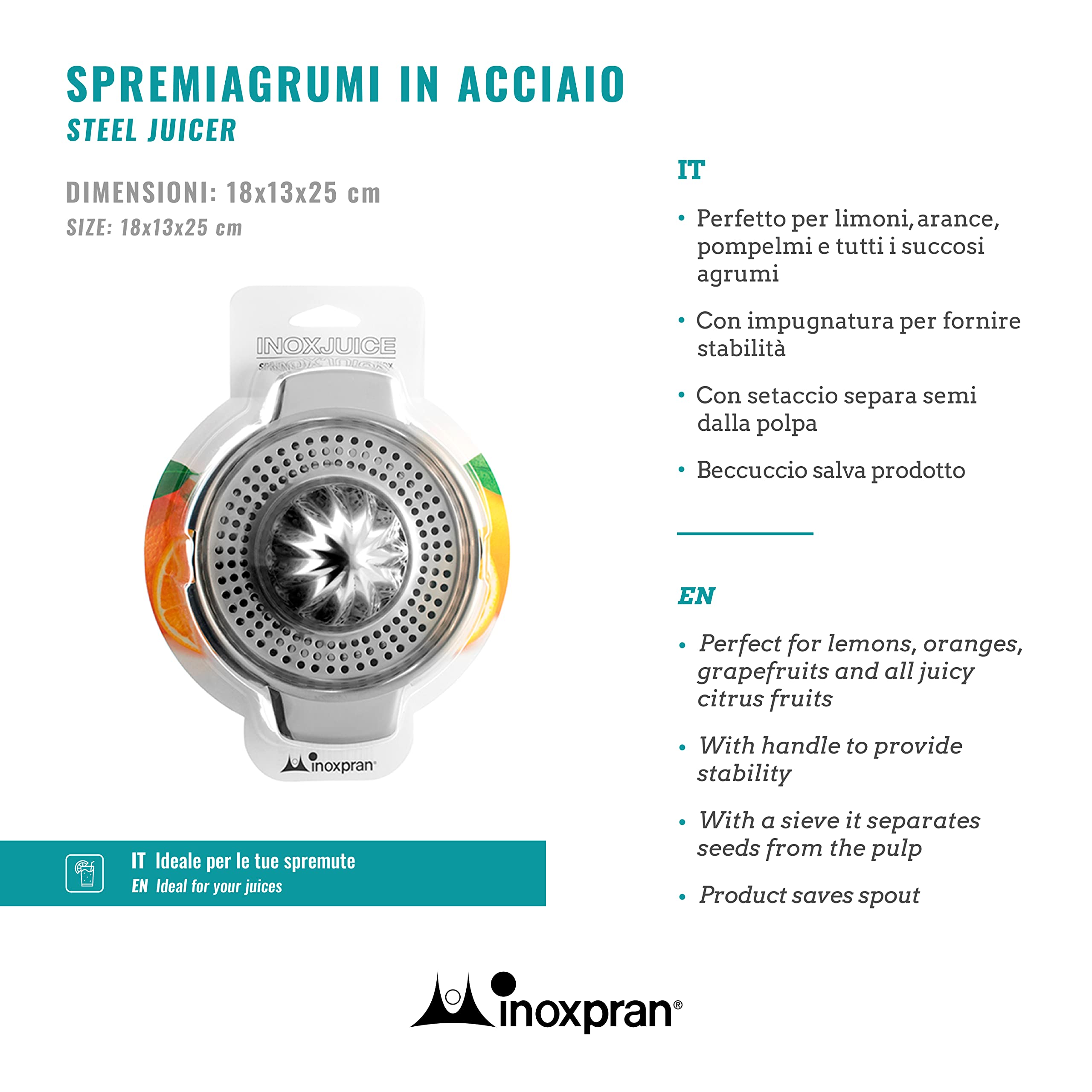 Spremiagrumi In Acciaio Inox Compatto - Manuale Con Filtro, Per Limoni E Arance, Da Viaggio - 2
