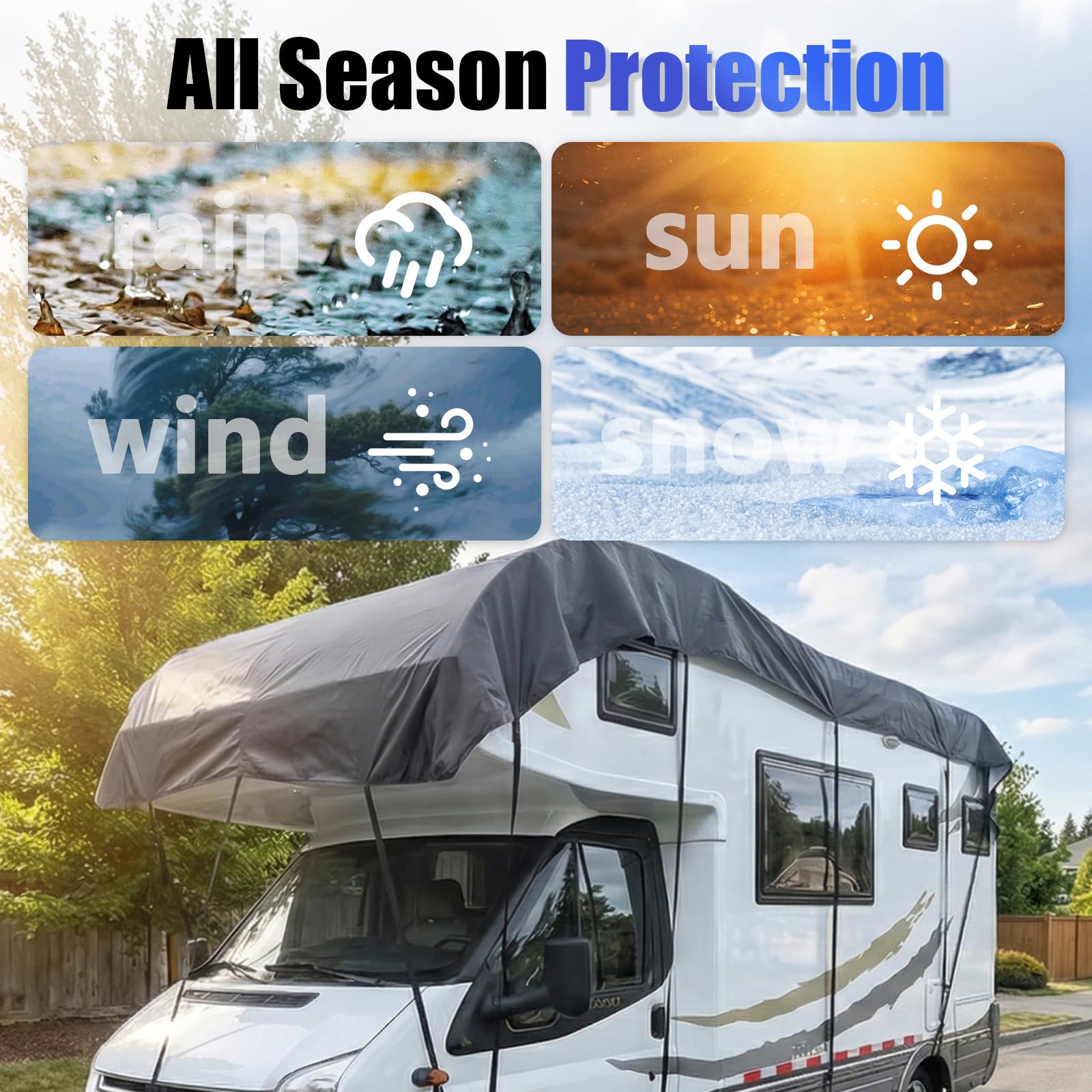 Copertura per Camper e Roulotte, 8.5x3m, 300D Tessuto Oxford, Telone Protezione Tetto, Impermeabile, Antivento, Antipioggia, Resistente ai raggi UV/Acqua/Polvere
