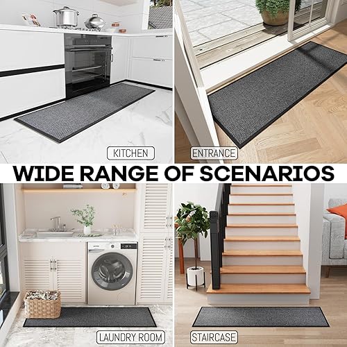 Miniatura 6 de Hargiis Alfombra de cocina de goma antideslizante, lavable, absorbente para piso, lavable a máquina, para frente del fregadero, puerta, lavandería,