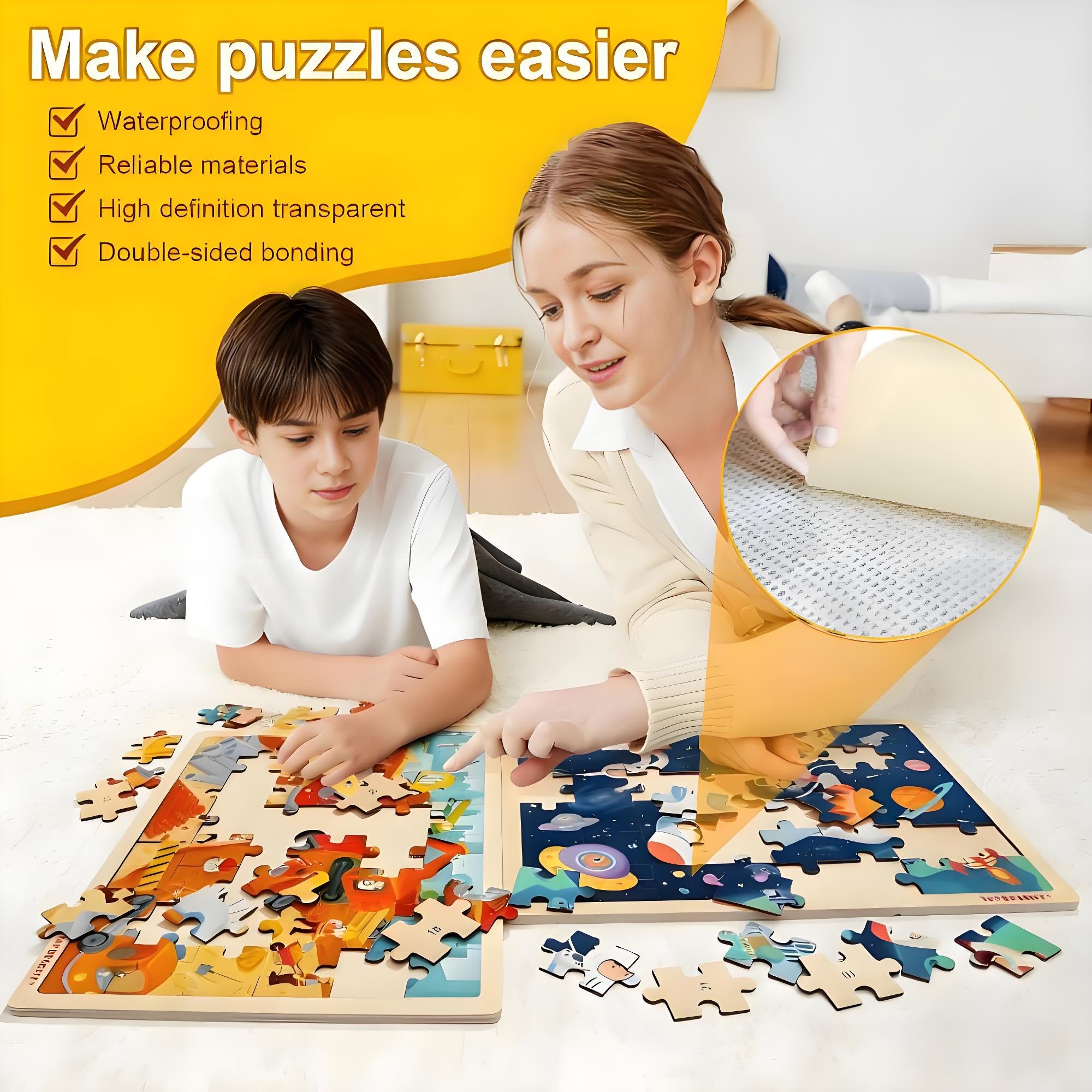 48 Hojas Puzzle Transparente Papel Adhesivo Doble Cara Lámina Autoadhesiva Rompecabezas Asegurar y Proteger Puzzles Fotos y Postales(25 × 18 cm)