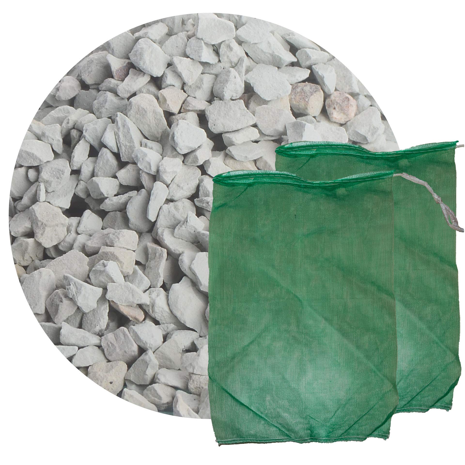 Schicker Mineral Zeolith Filterset mit Filternetzbeutel (25 kg Zeolith-Aqua und 2 Filtersäcke), Wasseraufbereiter, Filtermedium für Gartenteich, Schwimmteich, Koiteich, Aquarium (4,0-8,0 mm)