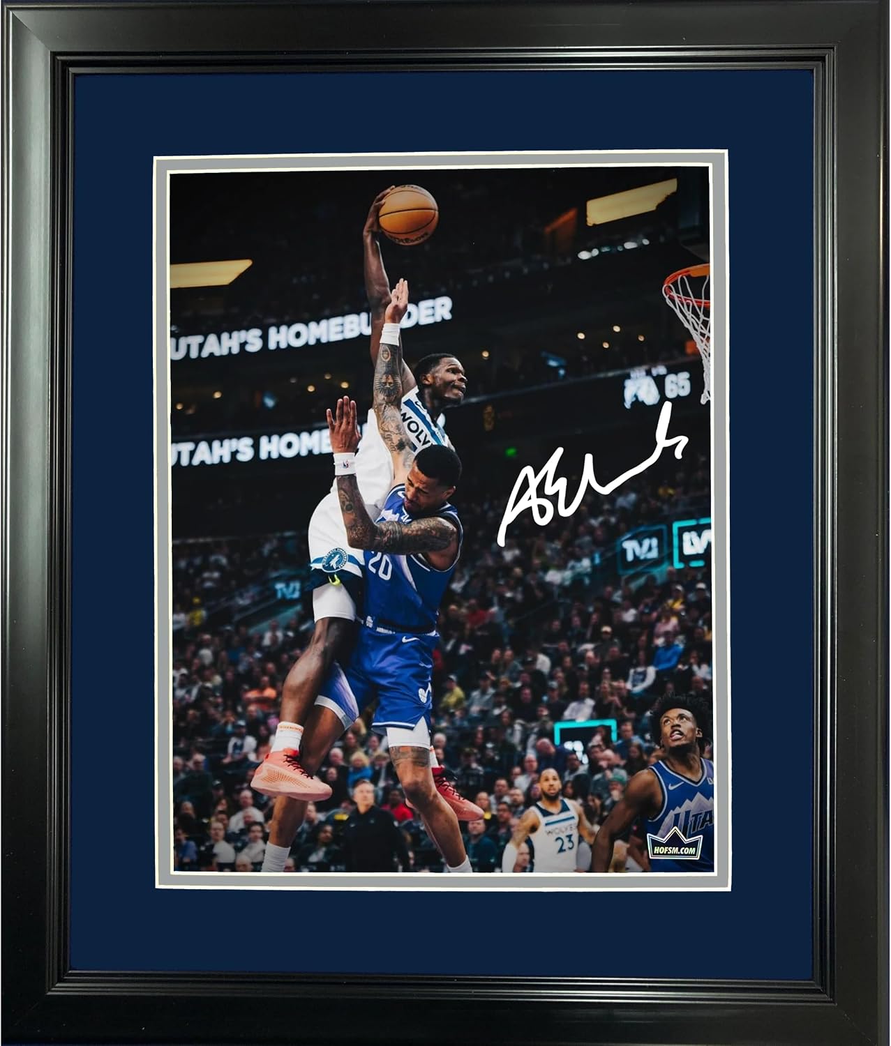 Framed Anthony Edwards Dunk on John Collins Minnesota Timberwolves Facsimile Laser Engraved Signature Auto 11"x14" Basketball Photo HOFSM Holo