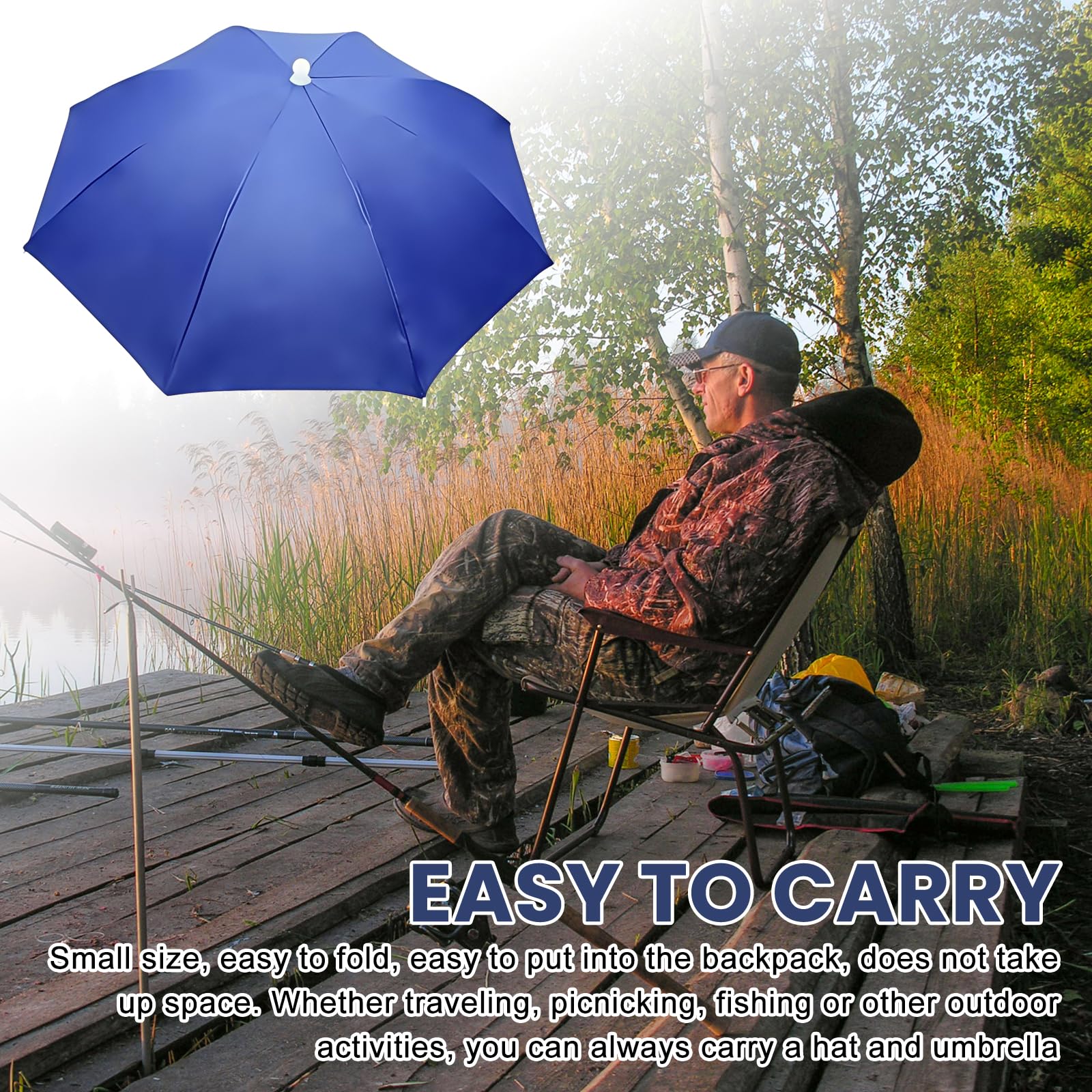 Lot de 8 chapeaux de parapluie pliables de 69 cm - Contre les UV à 360 ° - Pour adultes - Avec bande élastique - Pour la pêche, le camping, les activités de plein air