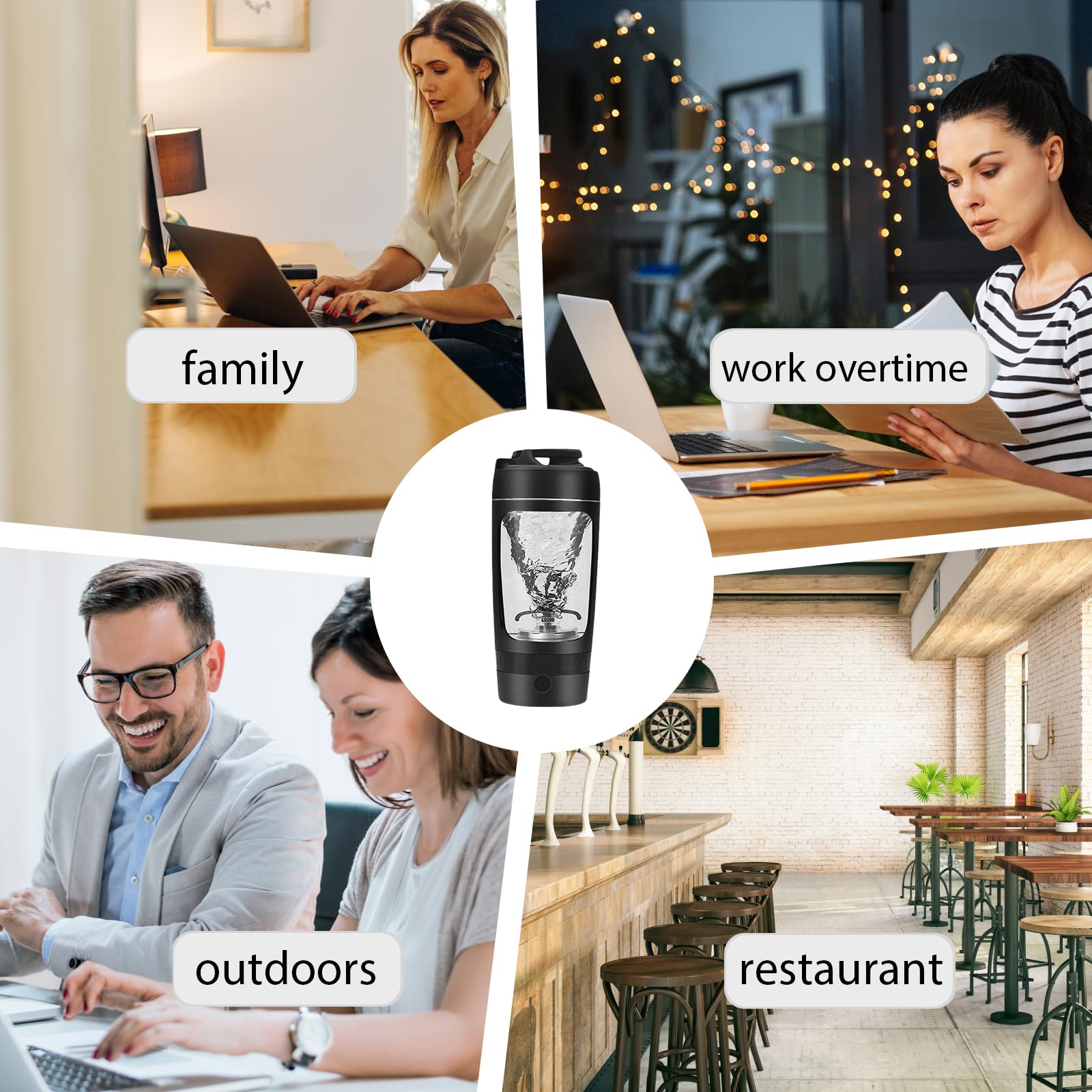 Frullatore elettrico per proteine, frullatore elettrico per albumi, misurino USB da 600 ml, potenti bottiglie da mix, misurino portatile, miscelatore USB C ricaricabile per sport e fitness (Nero)