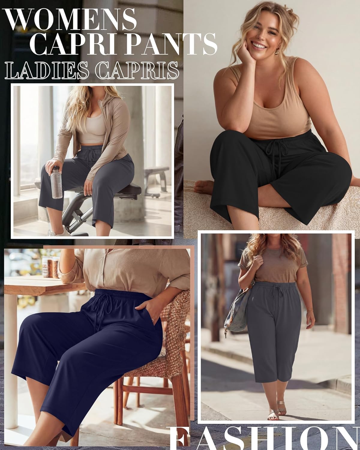 Neer 3 Pack Women's Plus Size Cotton Capris, Stretchy Wide Leg Cropped Pants with Pockets Loose Lounge Pajama Sweatpants