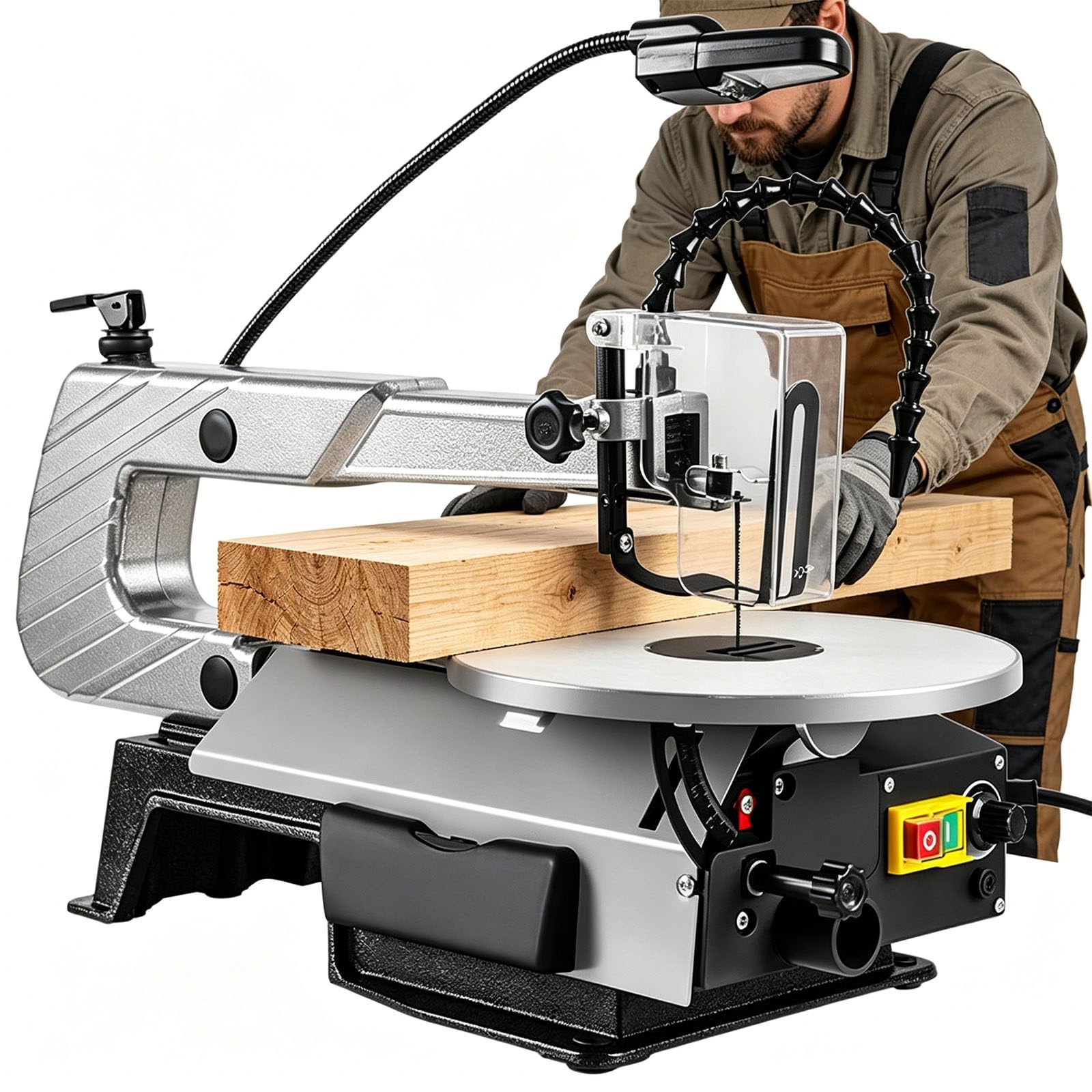 Ymnogjie 16" Pro Scroll Saw | 150W Copper Motor | 0-45° Tilting Cast Aluminum Table | Stepless Speed Adjustment | Electric Fret Saw with LED Light and Saw Blades,for Woodworking and DIY