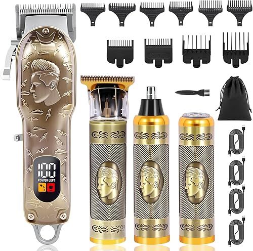 Juego de cortapelos profesional inalámbrico para hombre, cortadora de pelo en forma de T, recortadora de barba, recortadora de pelo de nariz,