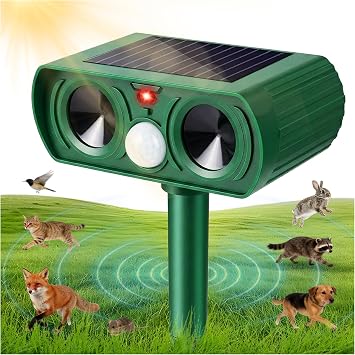 Cat Repellent, Ultrasonic Cat Repellent Solar Powered Ultrasonic Fox Deterrent for Gardens Waterproof Cats Scarer Effective for Outdoor Farm Yard Cats Foxes Squirrels Pigeons Dogs