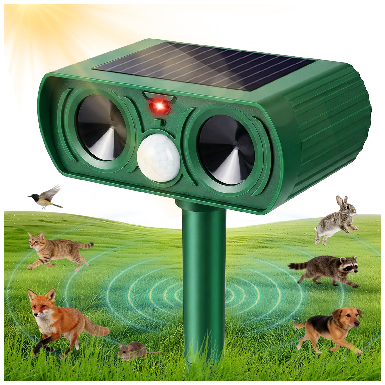 Repelente Gatos, Repelente Ultrasónico Energía Solar Repelene de Animales al Aire Libre Impermeable Ahuyentador para Gatos Aullentador de Animales para Gatos Martas Mapaches Perros