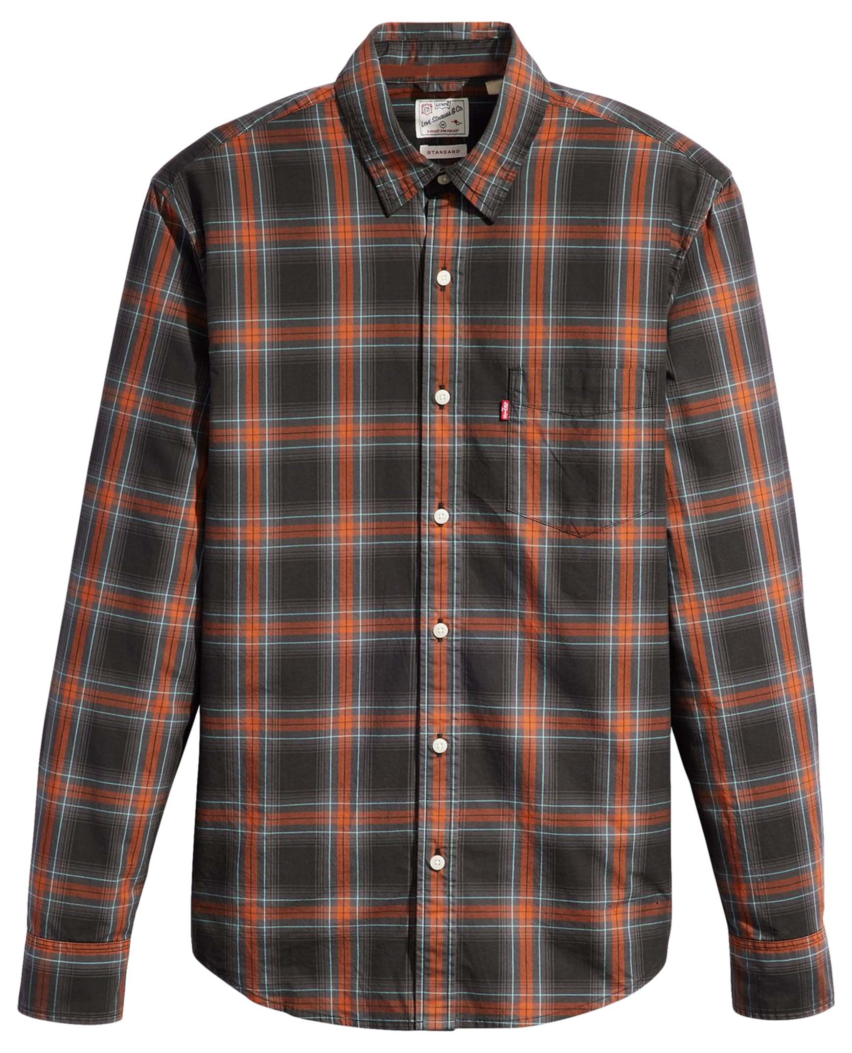 Levi's Men's Sunset 1-Pocket Standard Woven Shirts, Malmedal Plaid Andesite Ash, M