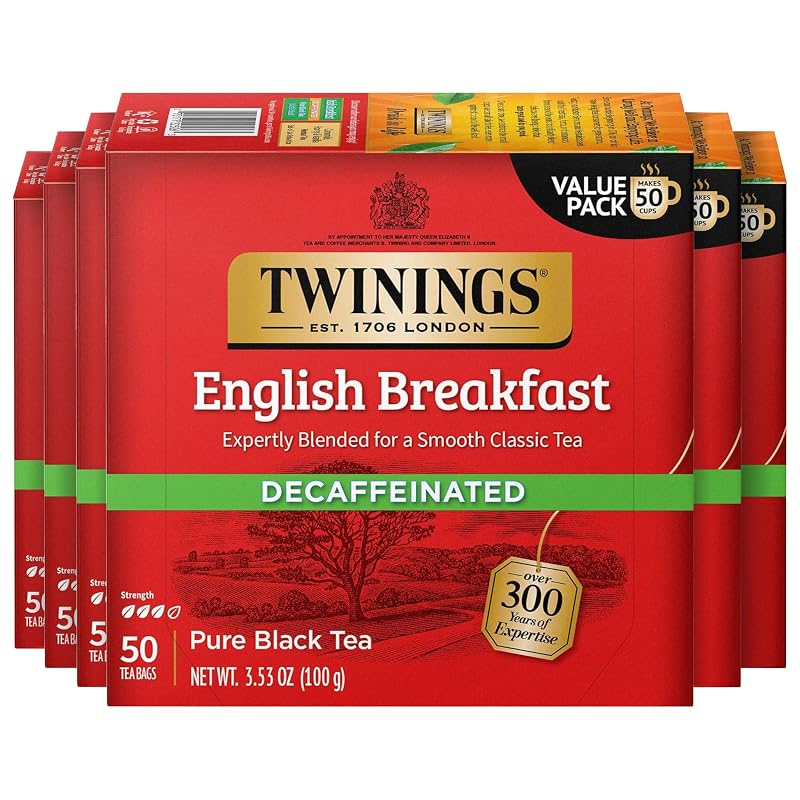 Twinings Chá preto English Breakfast descafeinado, 300 sachês