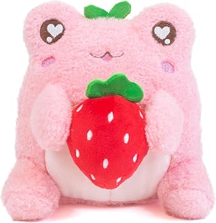 Cuddle Barn PlushGoals - Strawberry Munch Wawa The Froggie Soft Pink Scented Stuffed Animal Kawaii Frog Plush Toy, 6 inches