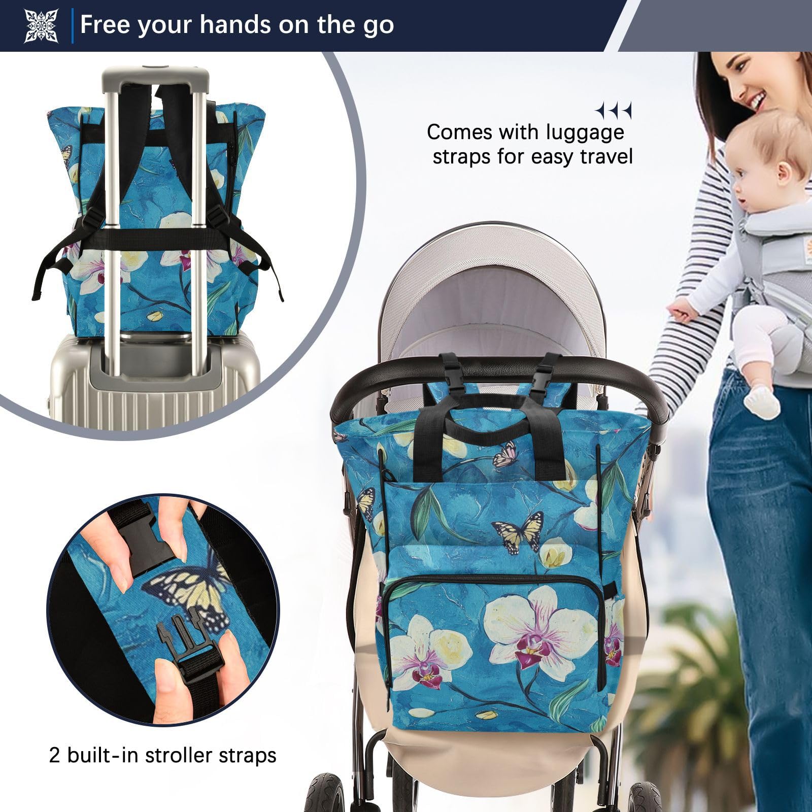 Borsa per pannolini zaino per mamme papà cartone animato orchidea