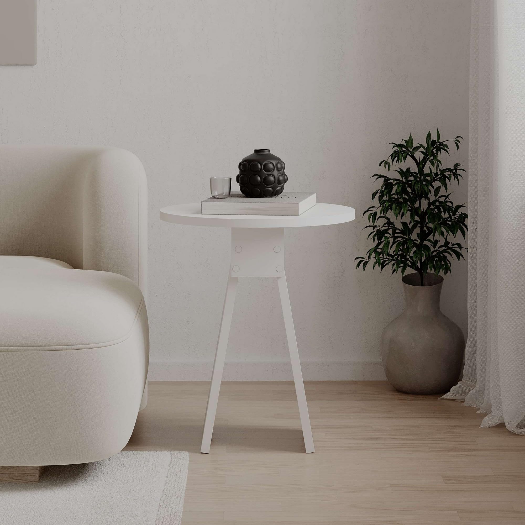 Hanah Home Elegant White Side Table, 42 x 50 x 42 cm, 100% Melamine Coated Particle Board, 18 mm Thick, Perfect for Modern Living Rooms & Bedrooms