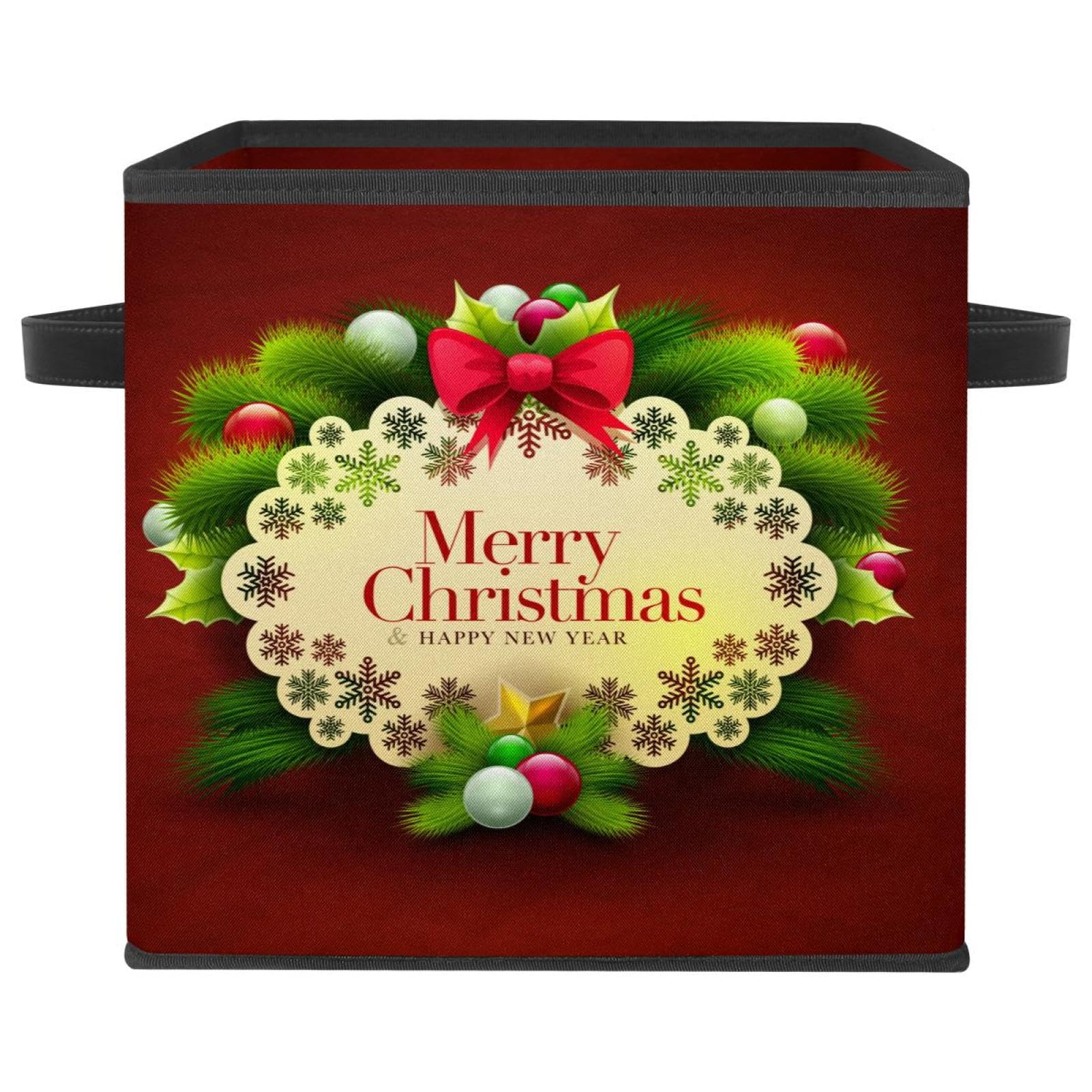 Boîte de rangement pliable en tissu Joyeux Noël avec poignées pour livre