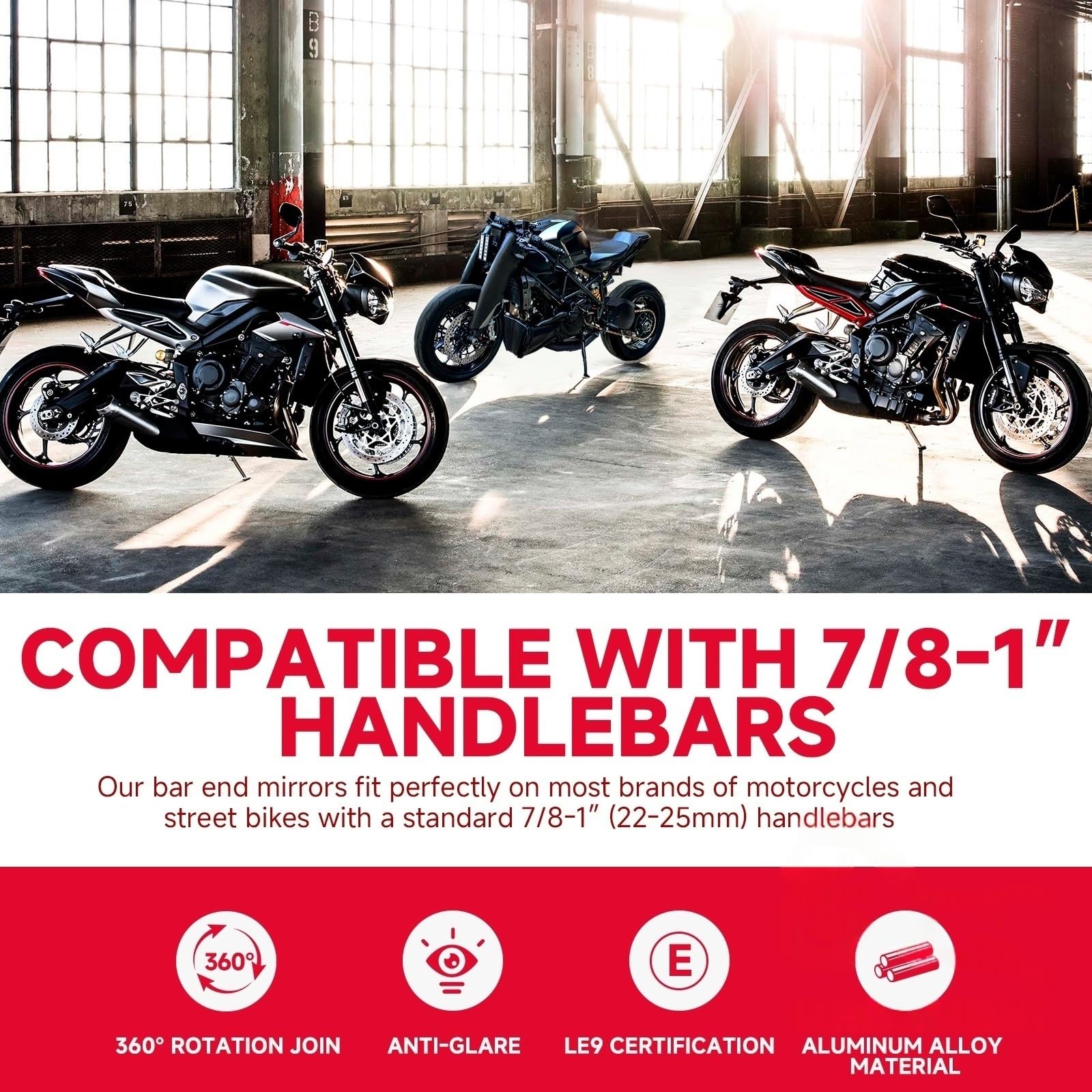 Moto Lusterko końcówkowe kierownicy Pasuje Do Kierownicy Pasuje Do Yamaha 7/8 Cala 22 Mm Lusterko Boczne Kierownica Motocykla Koniec Uniwersalny Lusterko wsteczne do Motocykla