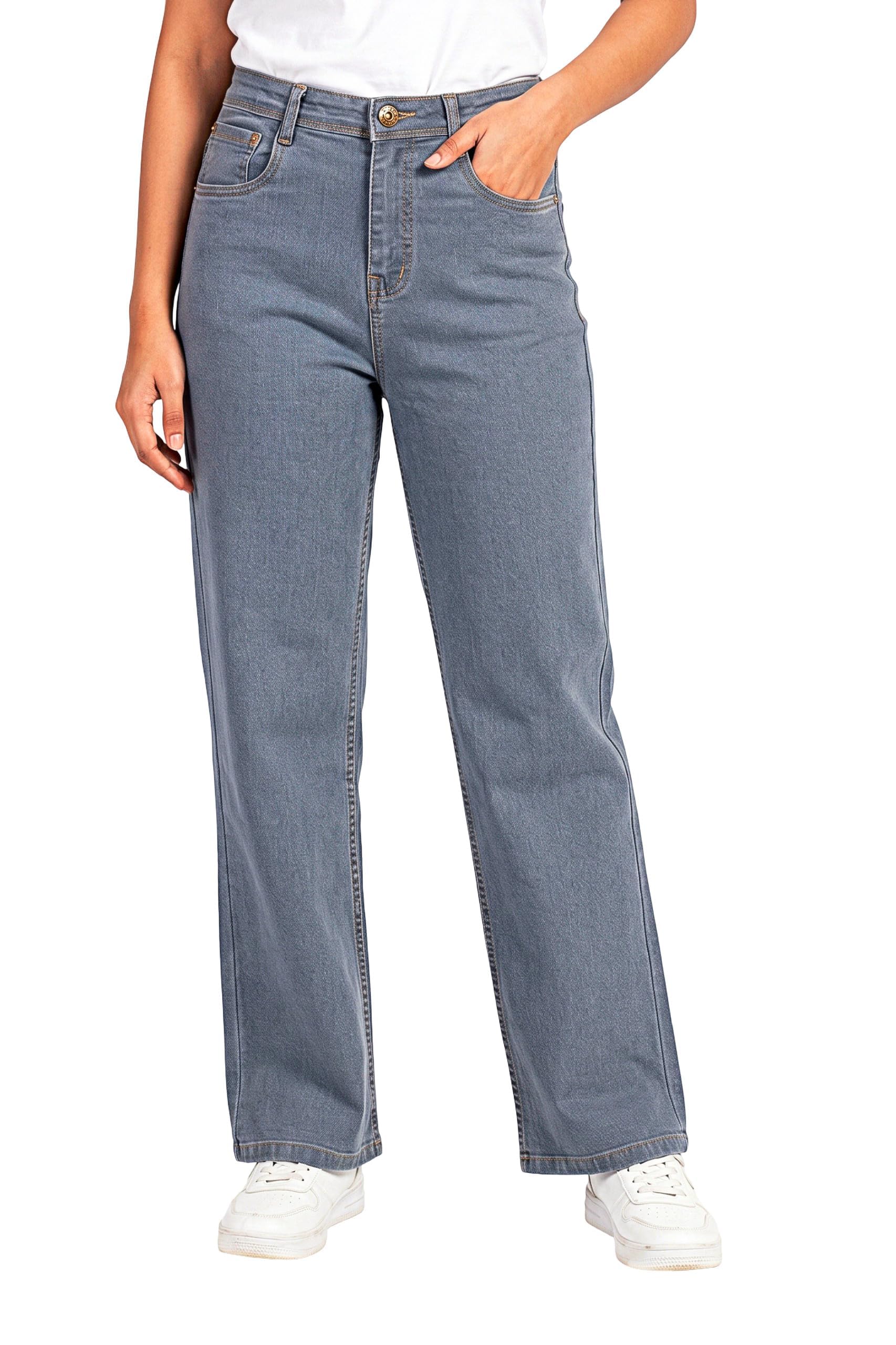 Women’s High Rise Wide Leg Denim Jeans | Stretchable Casual Blue Jeans for Women | Classic 5 Pocket Style | Comfortable Everyday Wear-picture-27