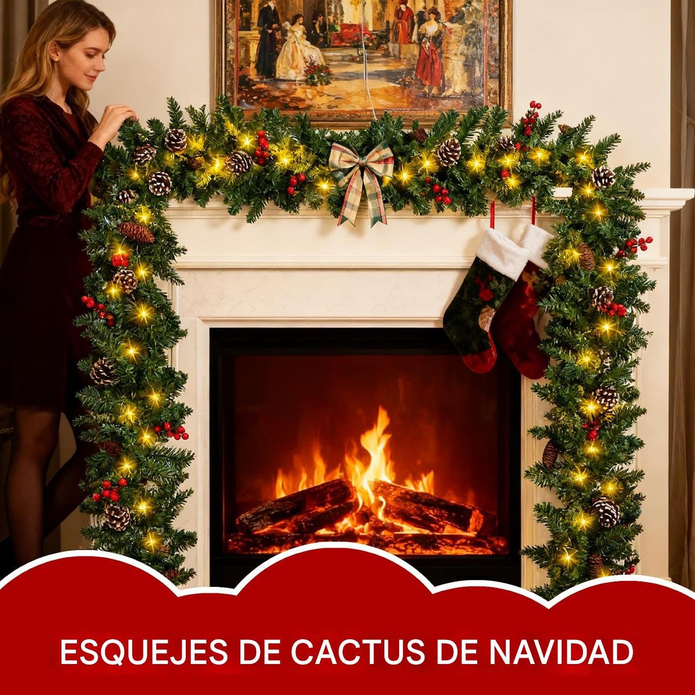 Couronnes De Noël pour Porte D'Entrée Végétation Artificielle avec Lumières