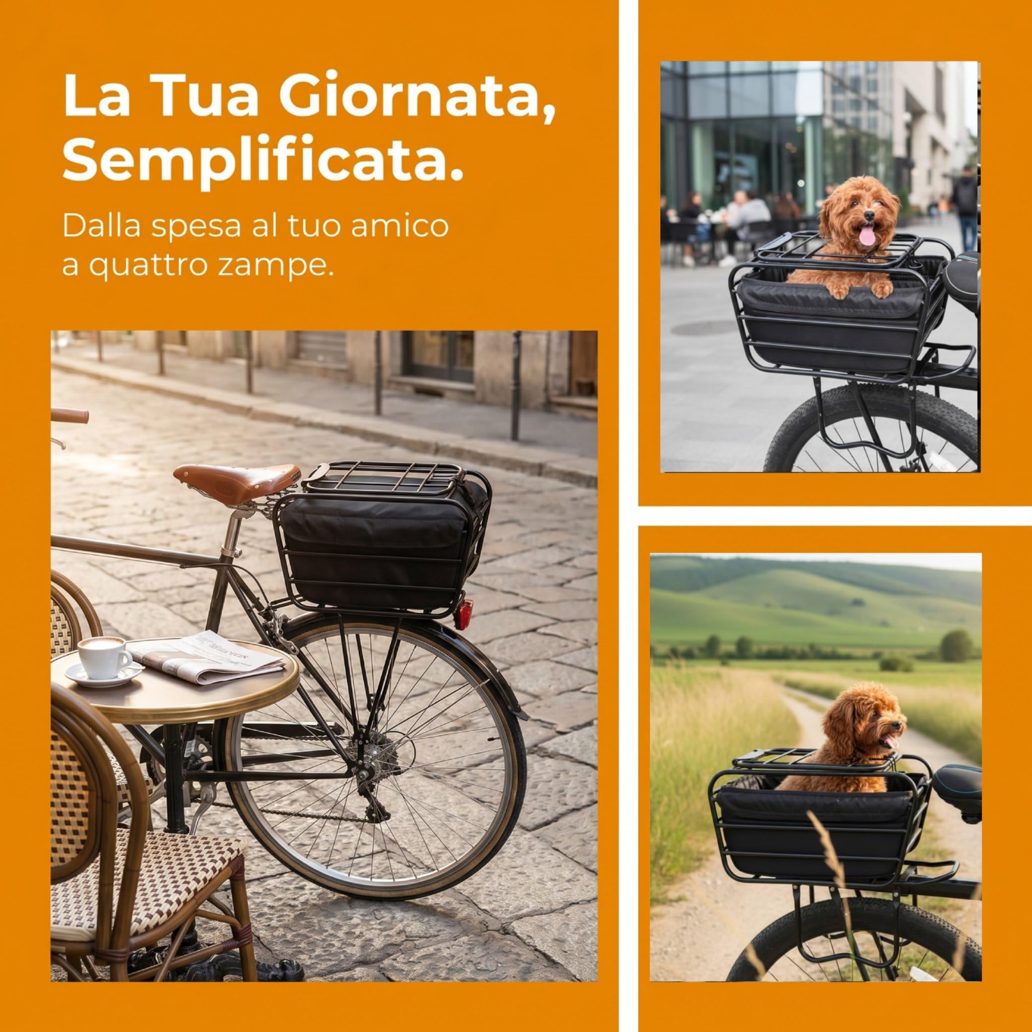 predolo Trasportino per Cani da Bicicletta Universale, Cesto Bici con Coperchio, Telaio Rinforzato Cestino Posteriore per Bicicletta, per Spostamenti Quotidiani