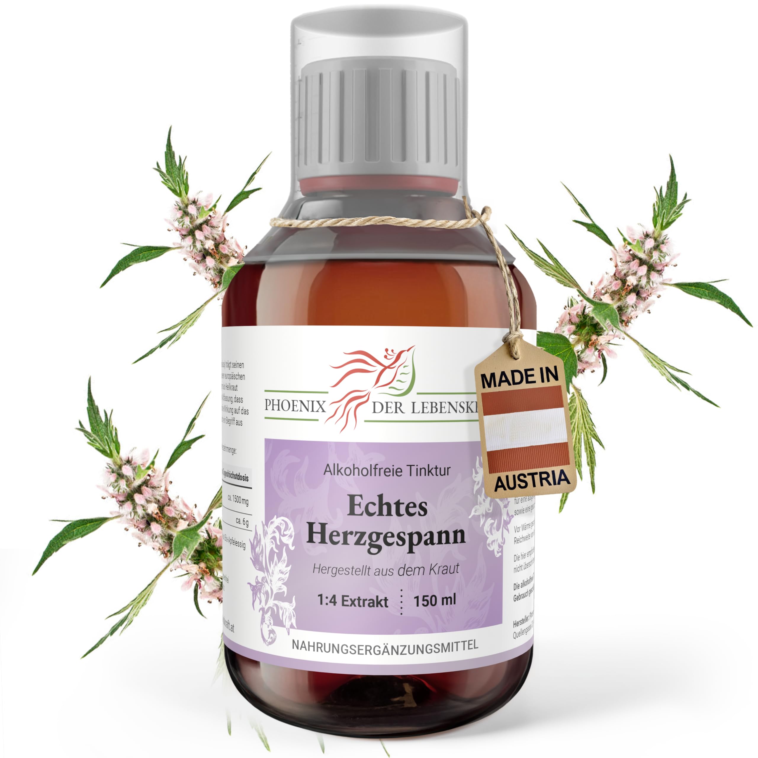 Echtes-Herzgespann Tinktur (alkoholfrei) 150 ml | Leonurus cardiaca Tropfen (1:4 Auszug) | Hergestellt in Österreich | Nahrungsergänzungsmittel mit Herzgespannkraut in pflanzlichem Glycerin
