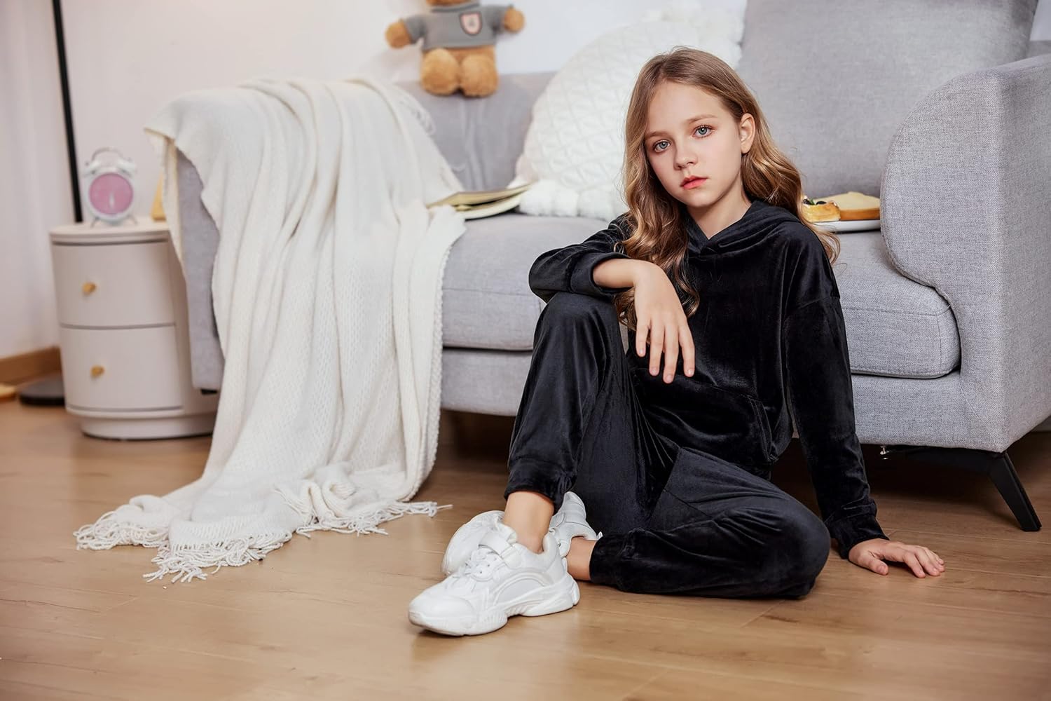 Arshiner Girls Velour 2 Pieces Tracksuits Outfits Athletic Hoodies Sweatshirts and Sweatpants Athletic Clothing Sets - Image 8