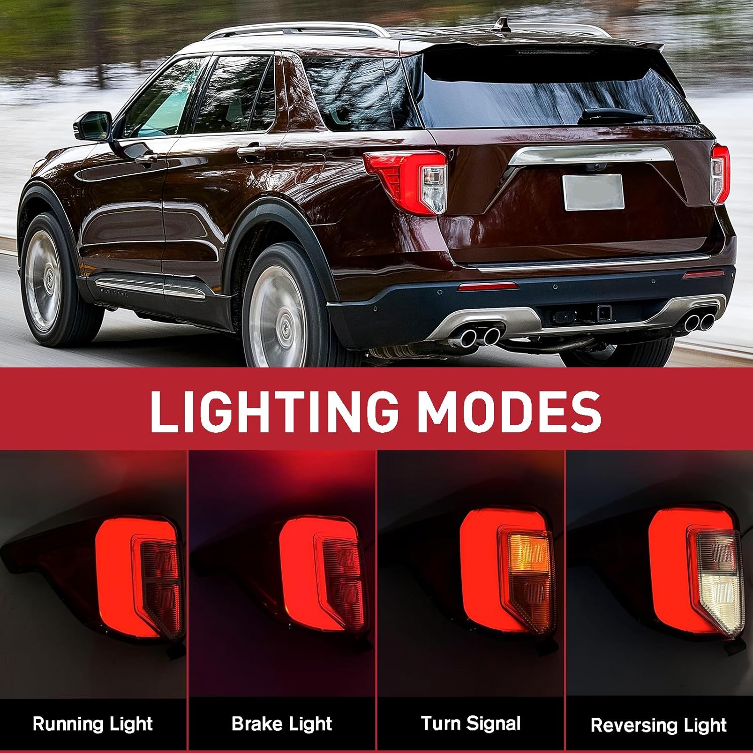 USA Type Tail Light W/Plastic Screw Stud With Thread Rear Lamp Assembly Compatible for 2020-2023 Ford Explorer XLT/Limited/Platinum/King Ranch Left Driver Side LB5Z13405F FO2800275