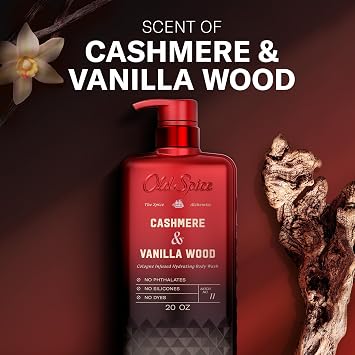 Old Spice Body Wash for Men, The Spice Alchemist Collection, 24/7 Cologne Infused Hydration, No Trade Off Formula, Free of Phthalates Silicones & Dyes, Cashmere + Vanilla Wood Scent, 20 oz