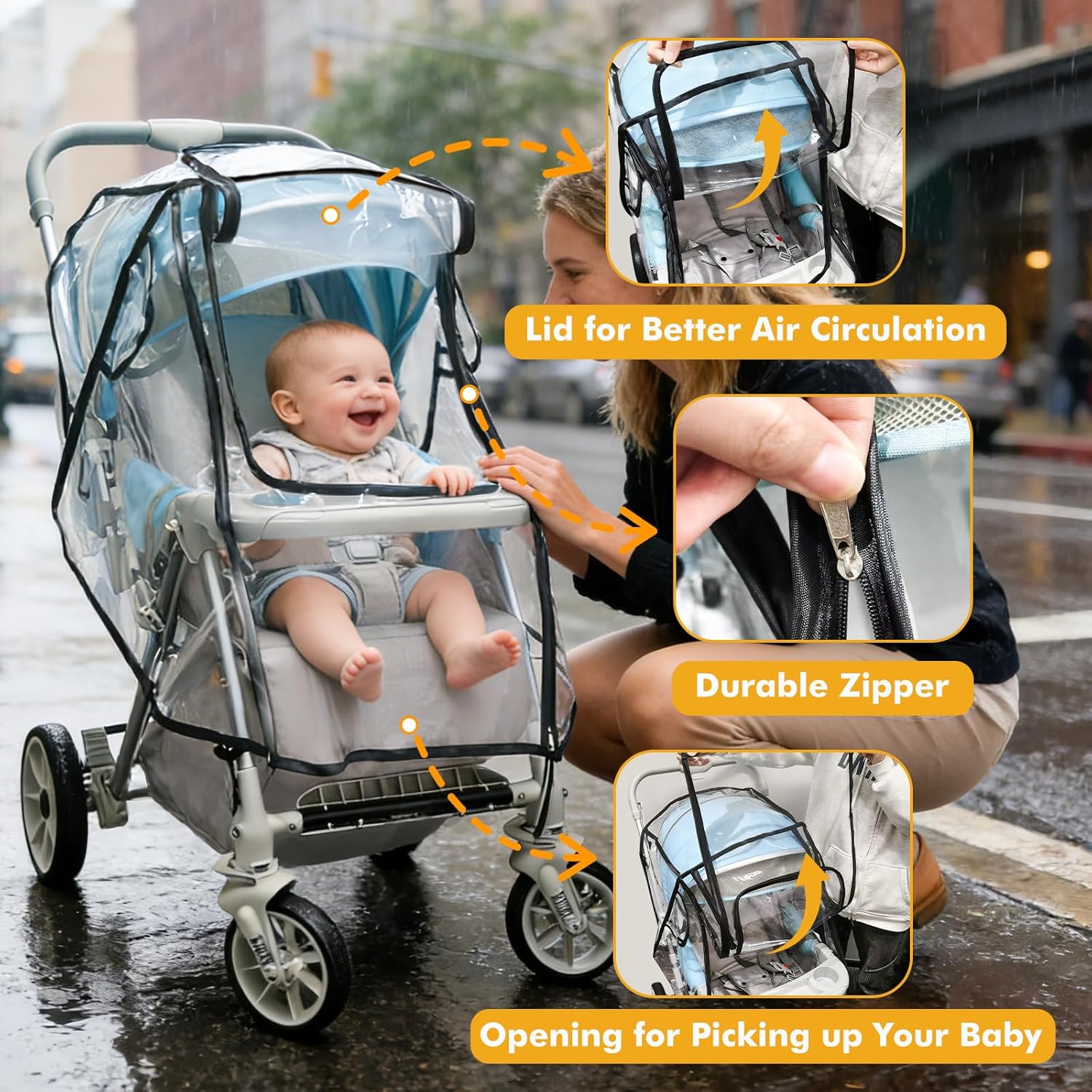 Stroller Rain Cover, Universal All-Season Lightweight Clear Stroller Poncho for Outdoor Protection, Easy to Install, Shields Against Wind, Rain, and Ensures Baby’s Comfort, Safe Outings