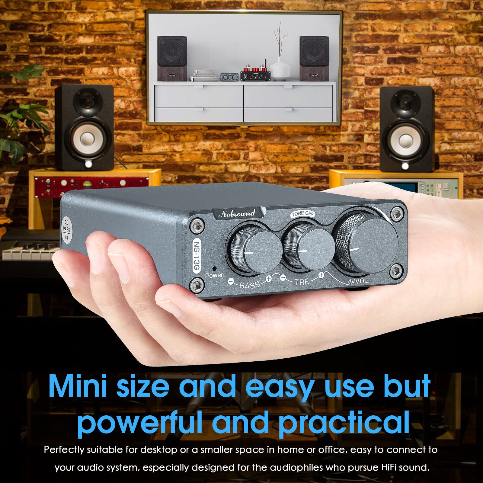 [2023 Ulepszona Wersja] Nobsound Mini 2-kanałowy Wzmacniacz Odbiornik 100W×2 Hi-Fi Klasa D Cyfrowy Wzmacniacz Mocowy TPA3116 Stereo Wzmacniacz z Regulacją Wysokości i Basu dla Głośników Domowych (z