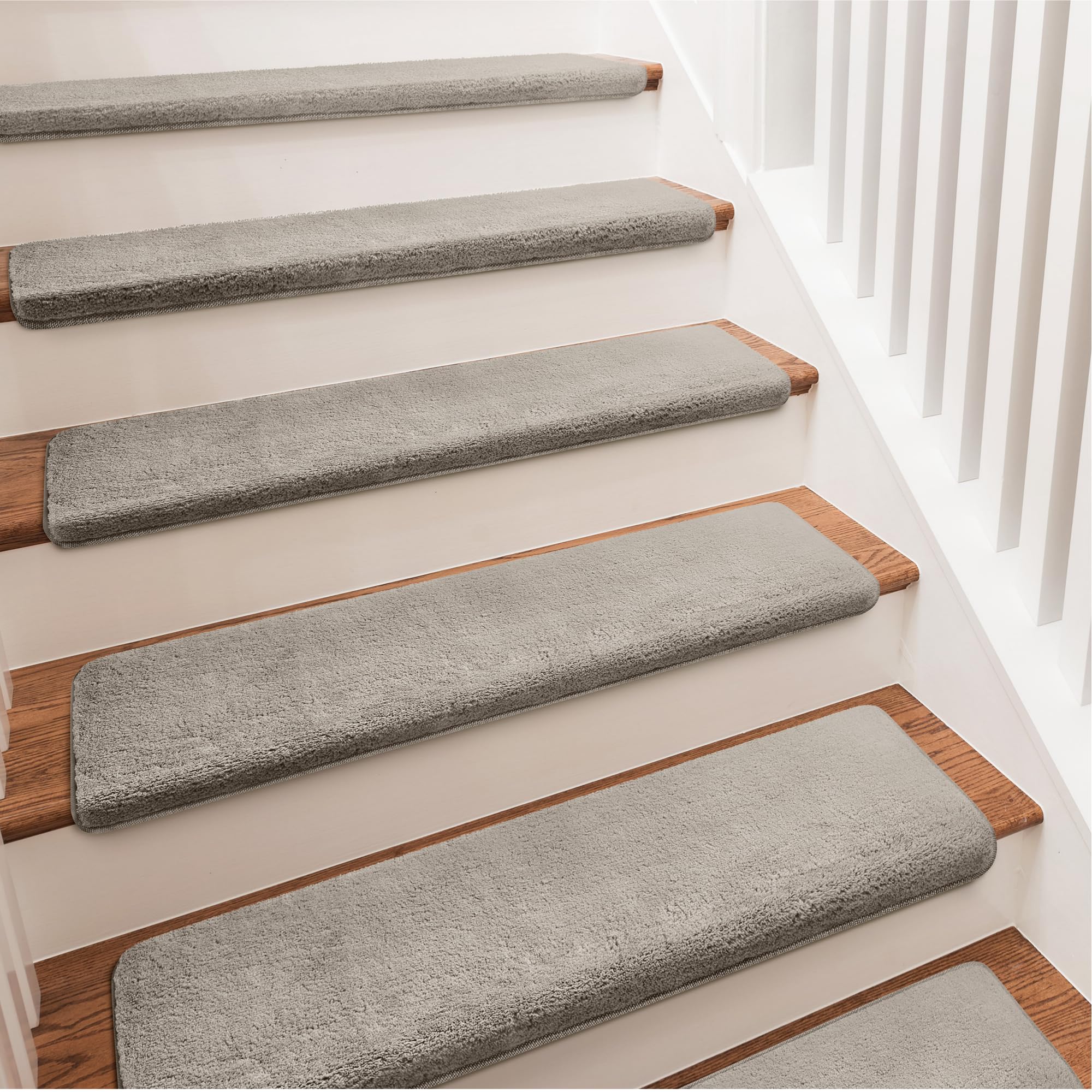 PURE ERA Bullnose Carpet Stair Treads Ultra Plush Cream Gray 7 Pcs