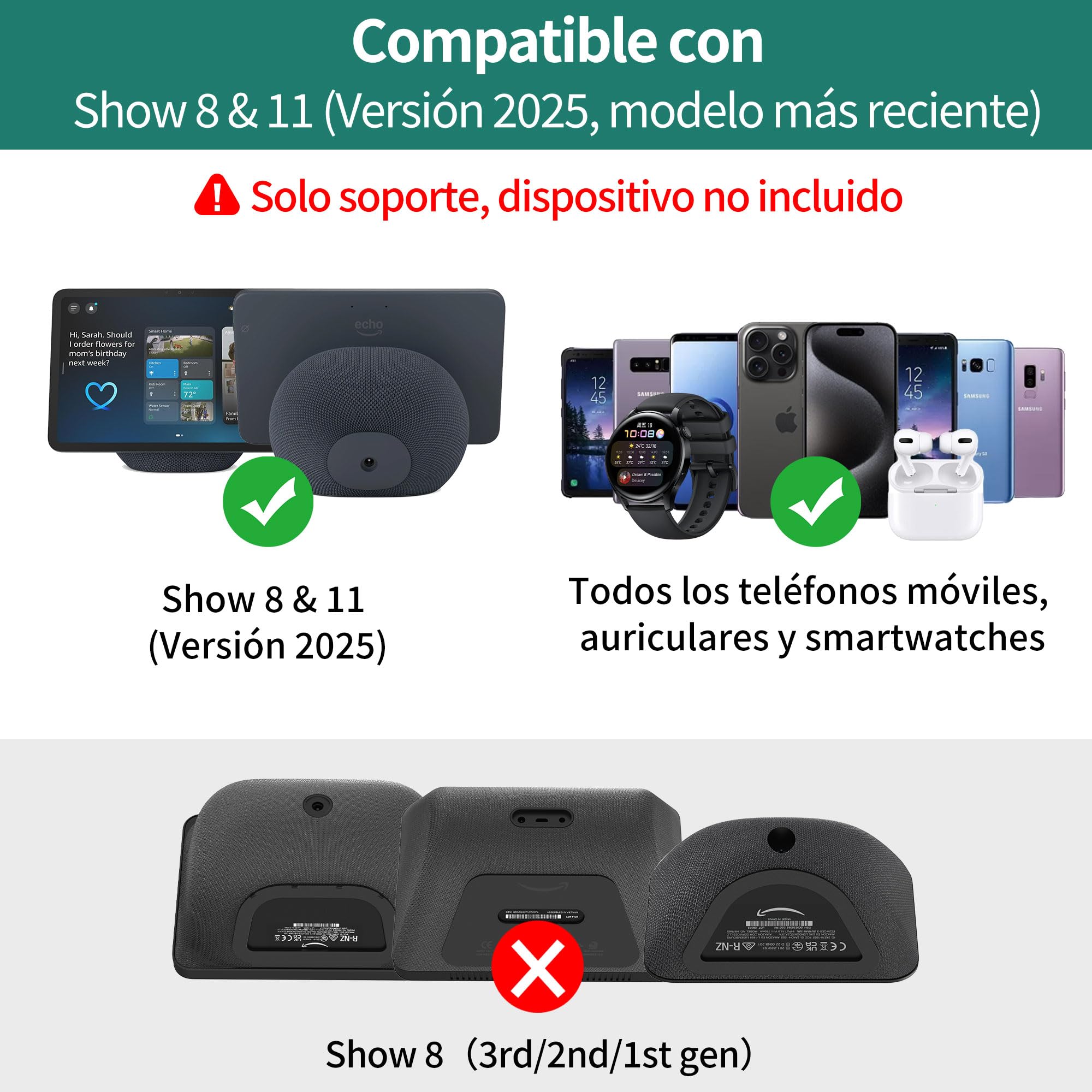 Soporte HomeMount para show 11, soporte de carga magnético ajustable con puertos USB-C y USB-A, base giratoria de 270°, compatible con show 11 y 2025 Show 8, para teléfonos y auriculares