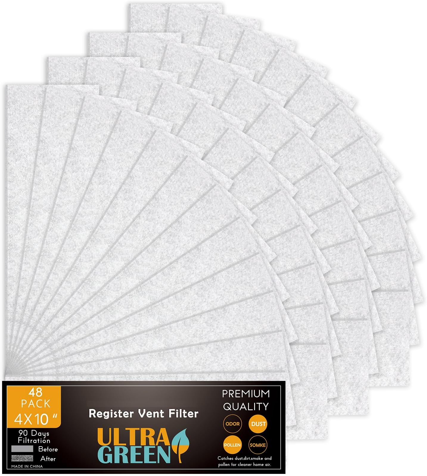 4 x 10 Inch Air Vent Filter for Home Ceiling Thin, ULTRA GREEN Floor Filters Replacement for Register Work in Indoor Home Air Purifier, Air Conditioner 4" x 10" 48-Pack (White)