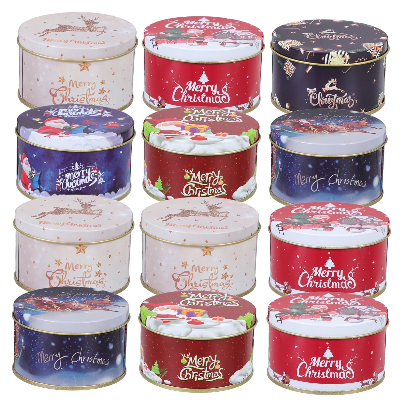 PLAFOPE Scatole Di Caramelle Di Natale Set Da 12 Pezzi in Latta Motivi Natalizi Colorati Per Conservare Dolci e Confezioni Regalo Per Festività