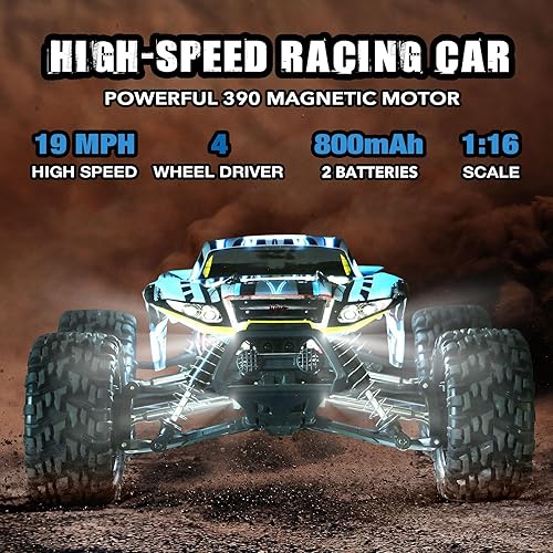 Miniatura 3 de PKX Coches RC grandes 116, 31 KPH de alta velocidad 4WD camión de control remoto para niños, 2.4Ghz todo terreno RC Monster Truck con 2 baterías,