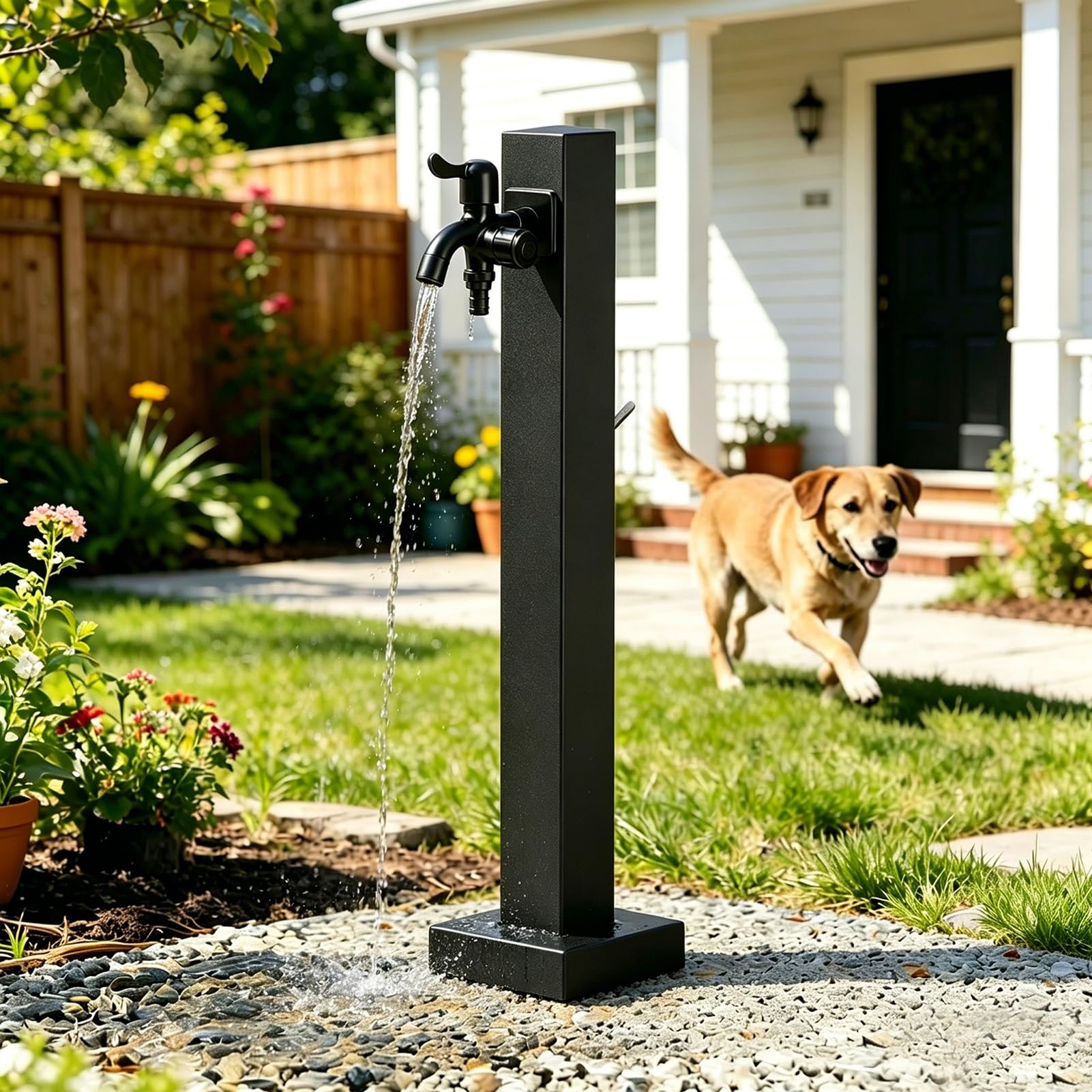 Outdoor Water Faucet, Freestanding Garden Water Column Yard Hydrant, Vertical Floor Mount Water Tap for Exterior Patio Backyard and Lawn(B,Height: 60cm/23.6in)