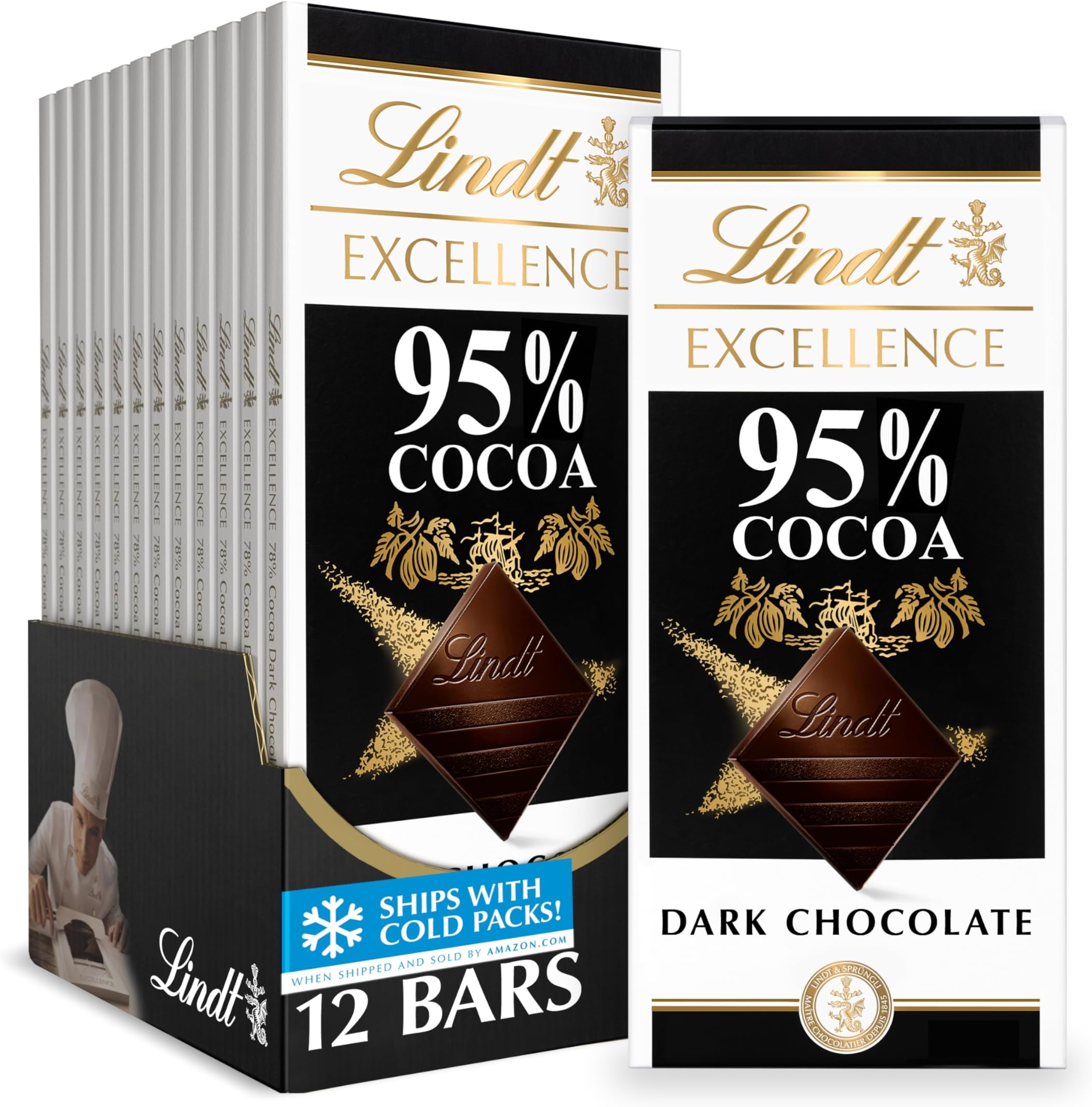 EXCELLENCE 95% Cocoa Dark Chocolate Bar, Dark Chocolate Candy, 2.8 oz. (12 Pack)