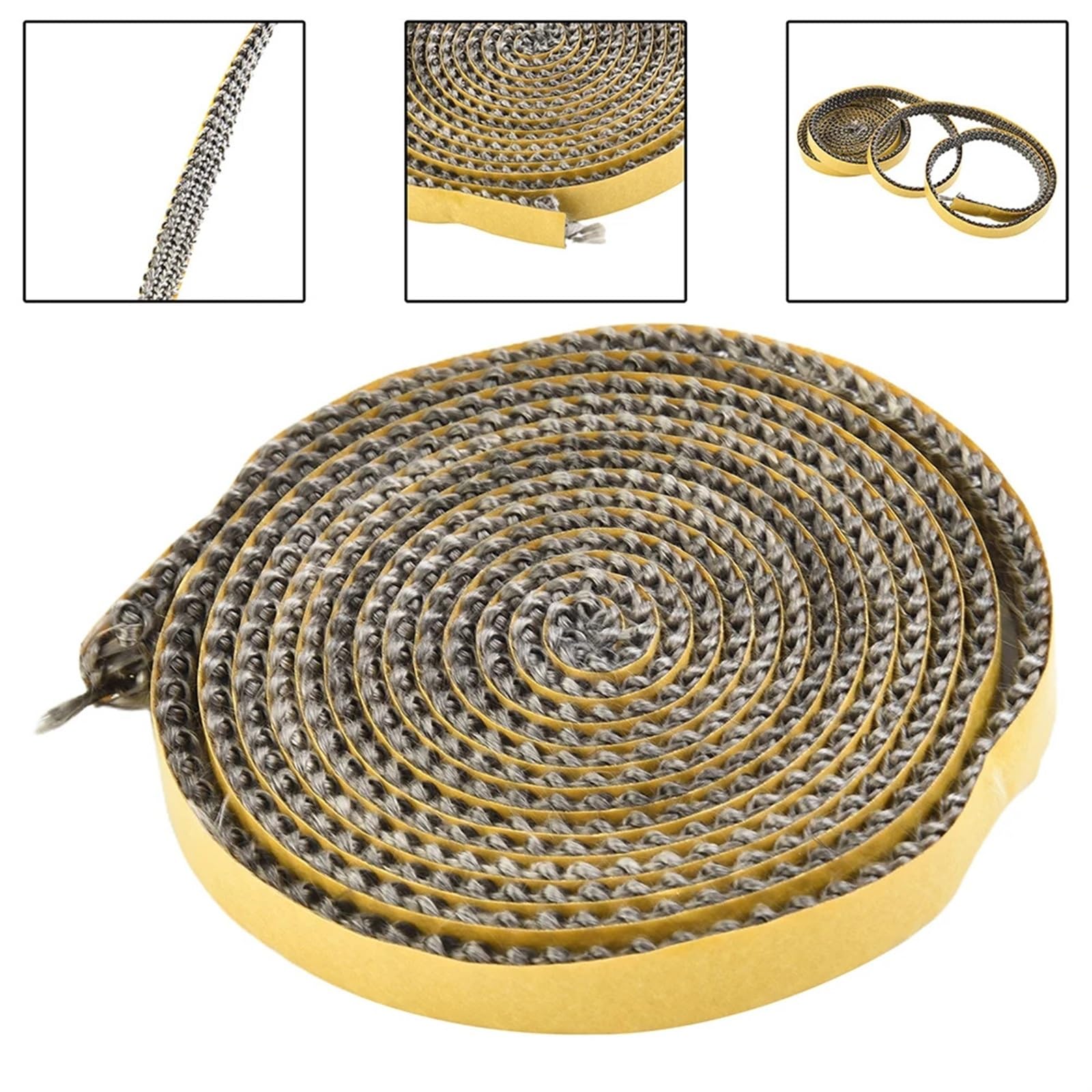 Guarnizione per stufe a legna Corda sigillante for caminetto in fibra di vetro nera 10x3 mm x 2 m autoadesiva