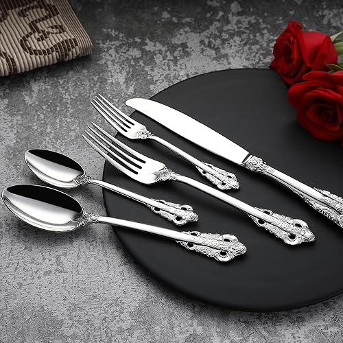 Miniatura 5 de Lujoso juego de cubiertos de 20 piezas para 4 – Juego de cubiertos – Incluye cuchillo, tenedor y cuchara – Acero inoxidable 18/10 de alta gama –