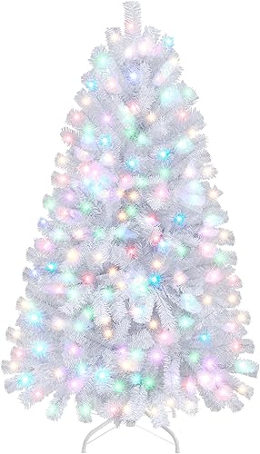 Vista 10 de Yaheetech 7.5ft Pre-lit Spruce Artificial Christmas Tree Snow Flocked Hinges Tree with 550 Multicolor LED Lights & 1284 Branch Tips & Metal Stand