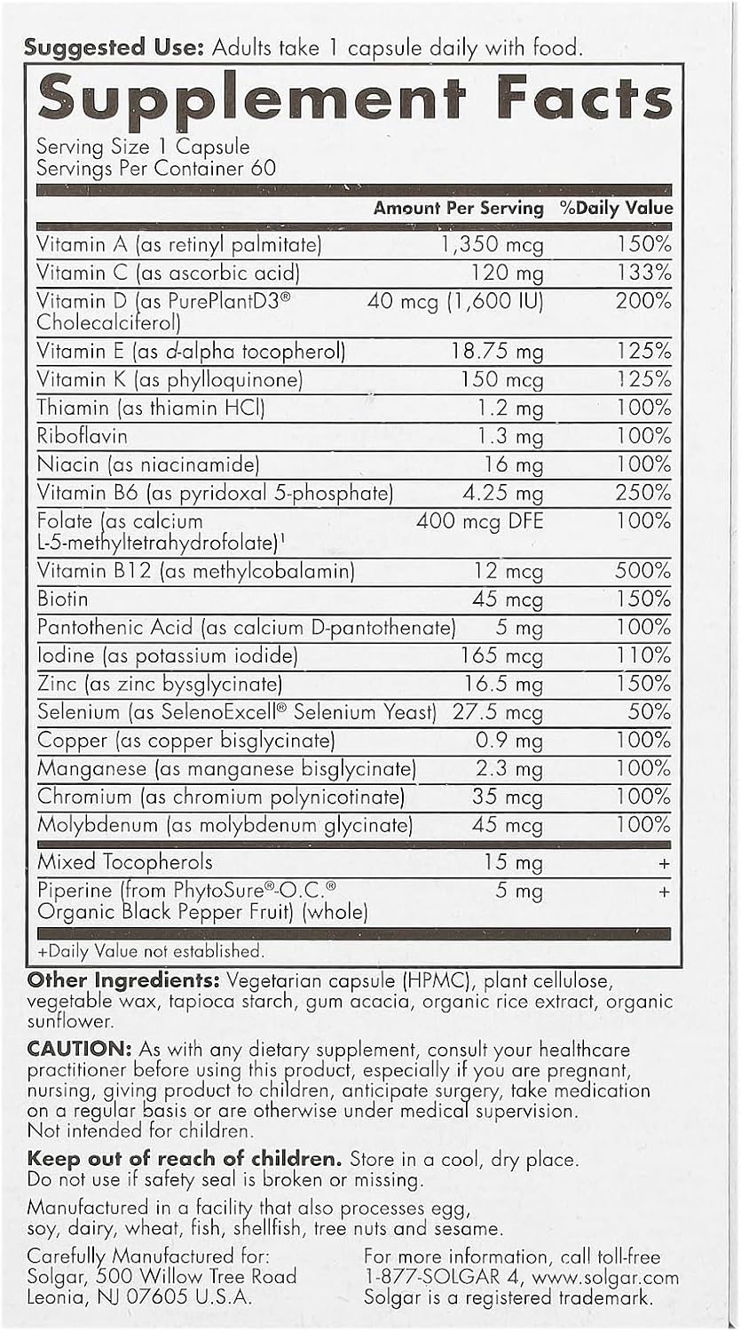 Solgar One Daily Men's Multivitamin Whole Body Support Supplement, Highly Absorbable Delayed Release One Daily Multi Vitamin Capsules for Men - Immune Heart Energy Stress & Muscle Health, 60 Servings - Image 2