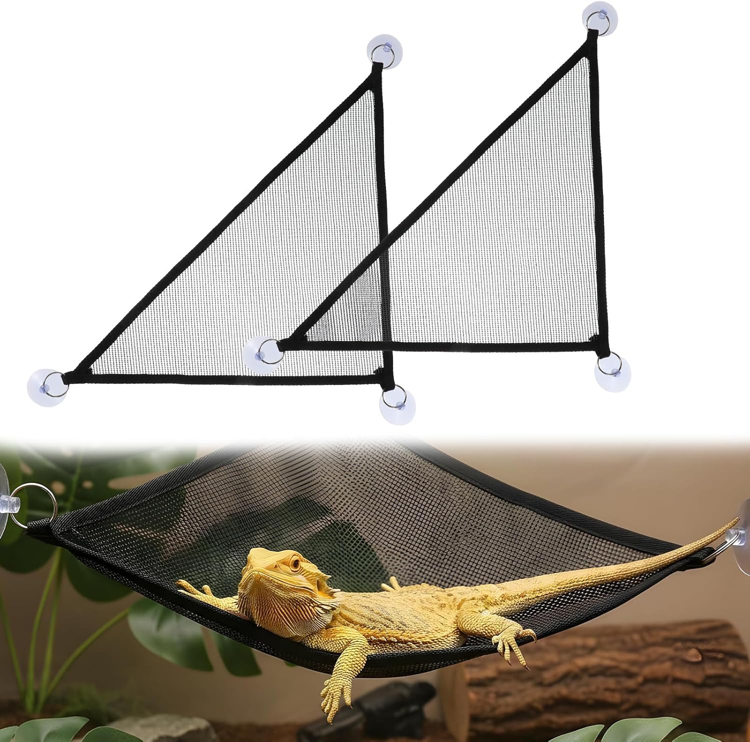 2pcs Bearded Dragon Accessories, Axolotl Tank Accessories, Reptile Climbing Net Hammock for Lizards, Multi-Level Habitat Enhancer, Black Mesh for Bearded Dragons and Other Reptiles-image-20