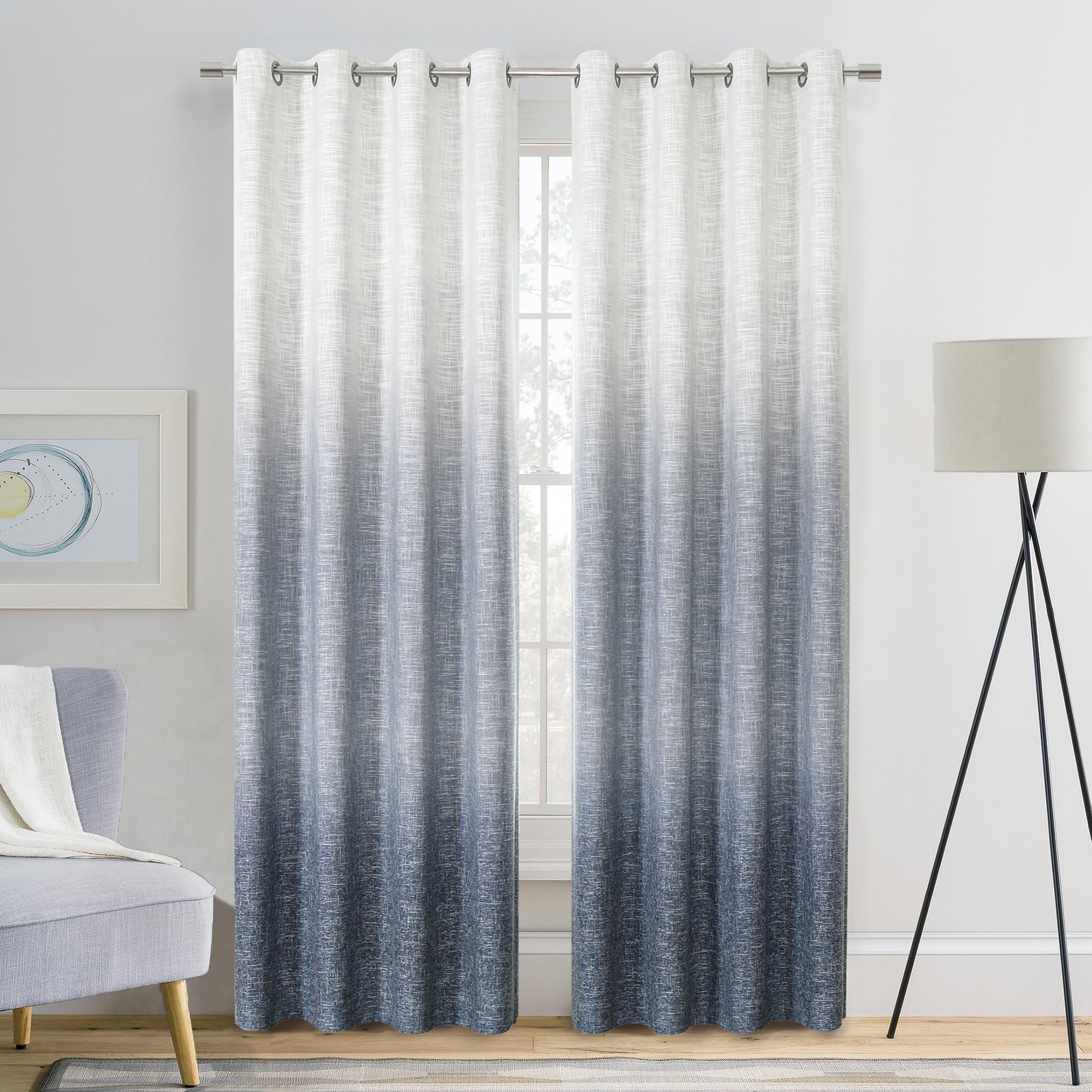 Ombre Full Blackout Curtain Panels Linen Texture Noise Reducing Triple Weave Farmhouse Bedroom Drapes 108 Inches Long 100 Room Darkening Window