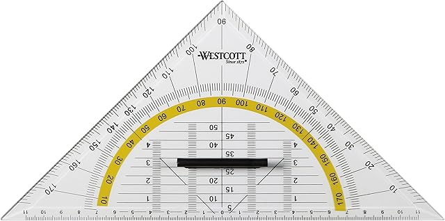 Westcott Set Square, Plastic, 14 cm, Transparent, Other Styles Available 1 Items 22 cm/mit Griff