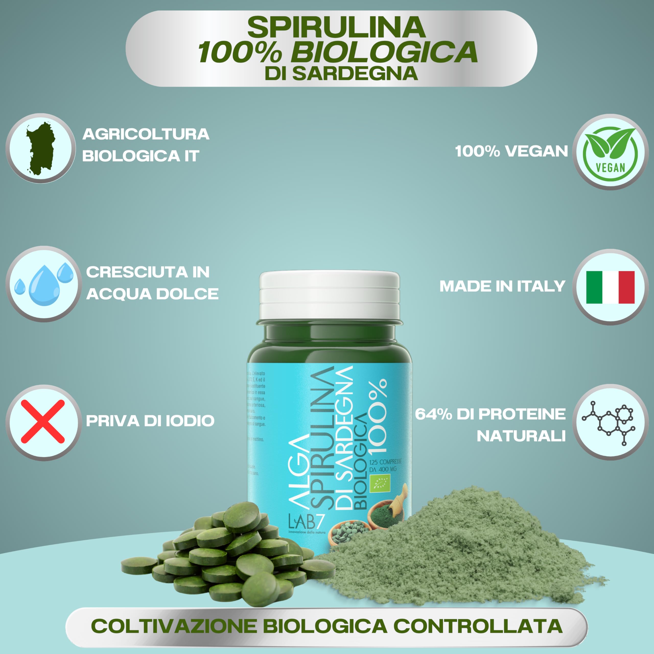 Spirulina Bio - Integratore Difese Immunitarie e Fonte di Energia - 100% Naturale - 125 Compresse da 400 mg - Made in Italy