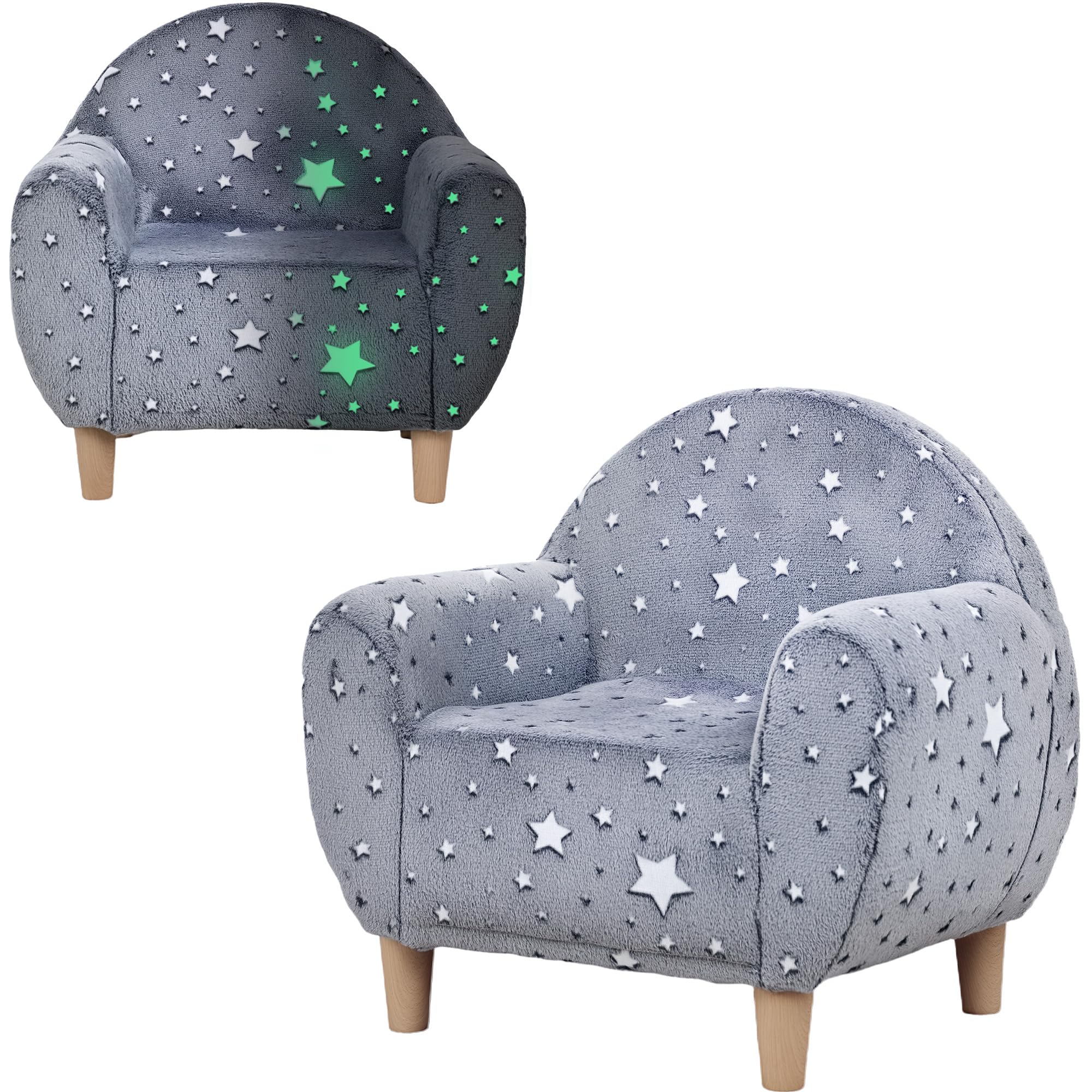 AIYAPLAY Fauteuil Enfants canapé pour Enfants hosphorescent avec Motif étoilé, Mini canapé en Tissu Velours, pour garçons et Filles, Gris