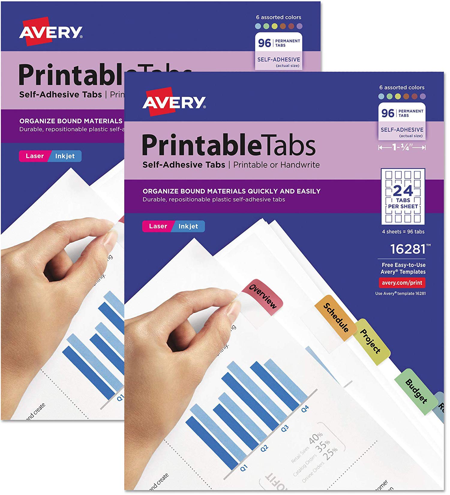 Amazon.com : Avery 16281 Printable Plastic Tabs with Repositionable ...
