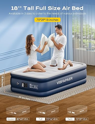Miniatura 6 de Colchón de aire tamaño individual con bomba elevada incorporada, colchón inflable de 18 pulgadas de alto, colchón inflable eléctrico, cama de