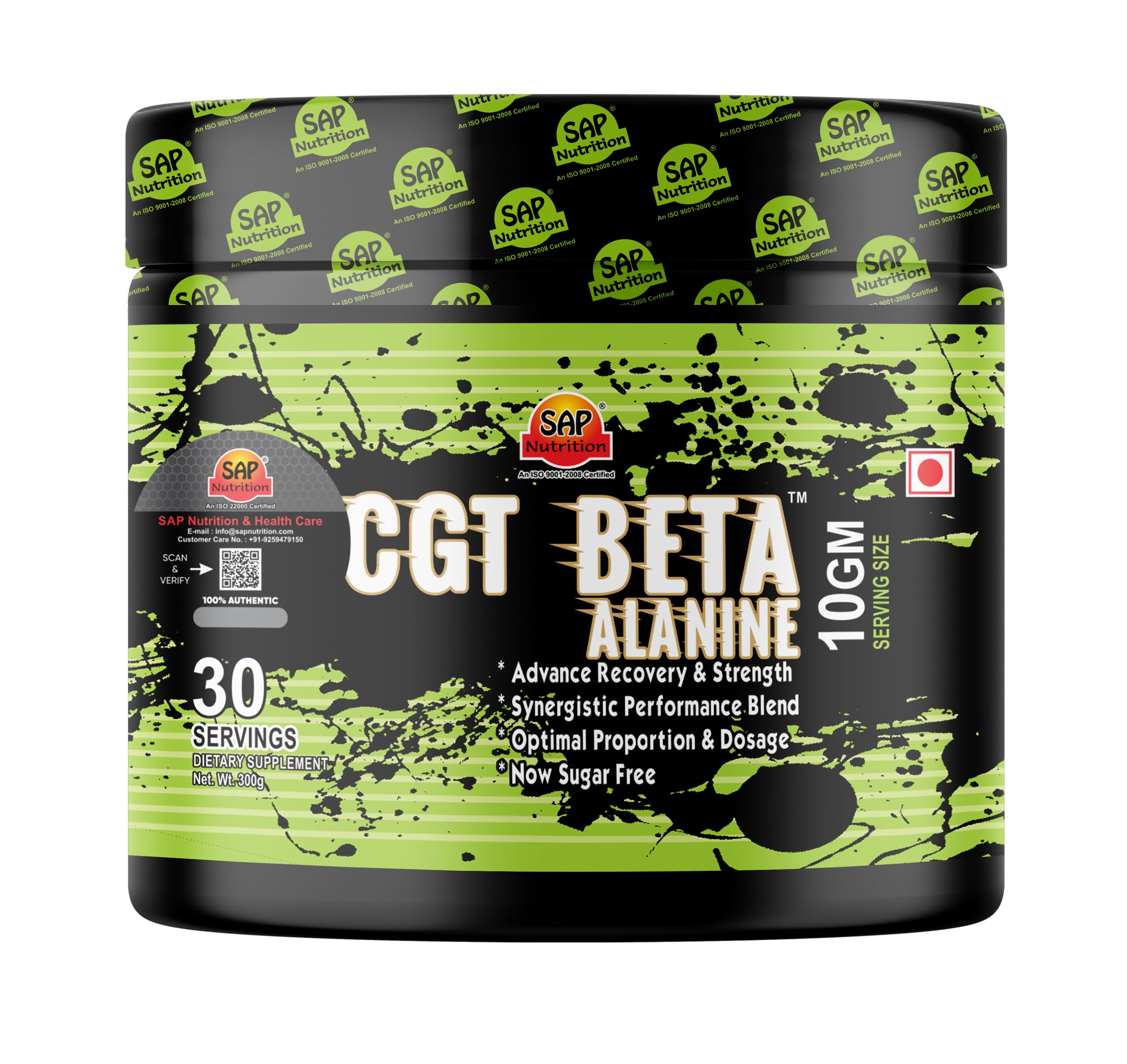 Sap Nutrition CGT Beta Alanine 300gm Powder | Serving Size 10gm | Suger Free | Helps Increase Workout Capacity, Strength & Endurance | Helps Delay Muscle Fatigue