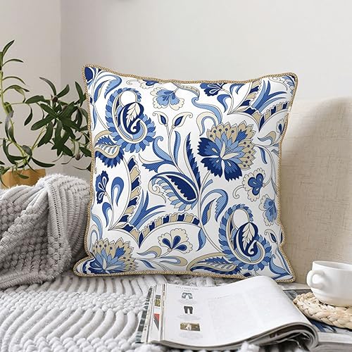 Miniatura 6 de Fundas de almohada azules florales francesas de campo decorativas de terciopelo fundas de almohada rústicas estampada de paisley funda de almohada