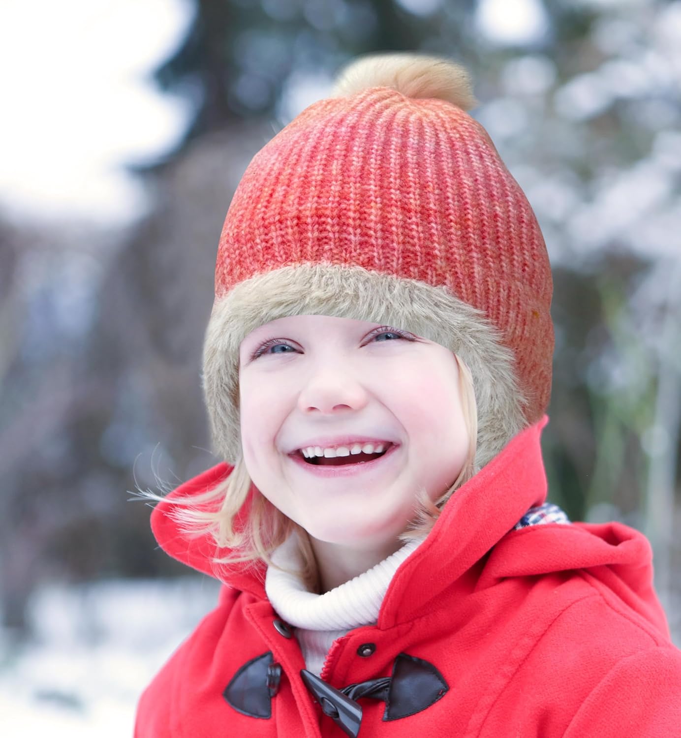 Jastore Kids Girls Winter Beanie Hat with Ear Flaps Boys Warm Fleece Lined Pom Pom Knit Hats Snow Ski Cap - Image 6